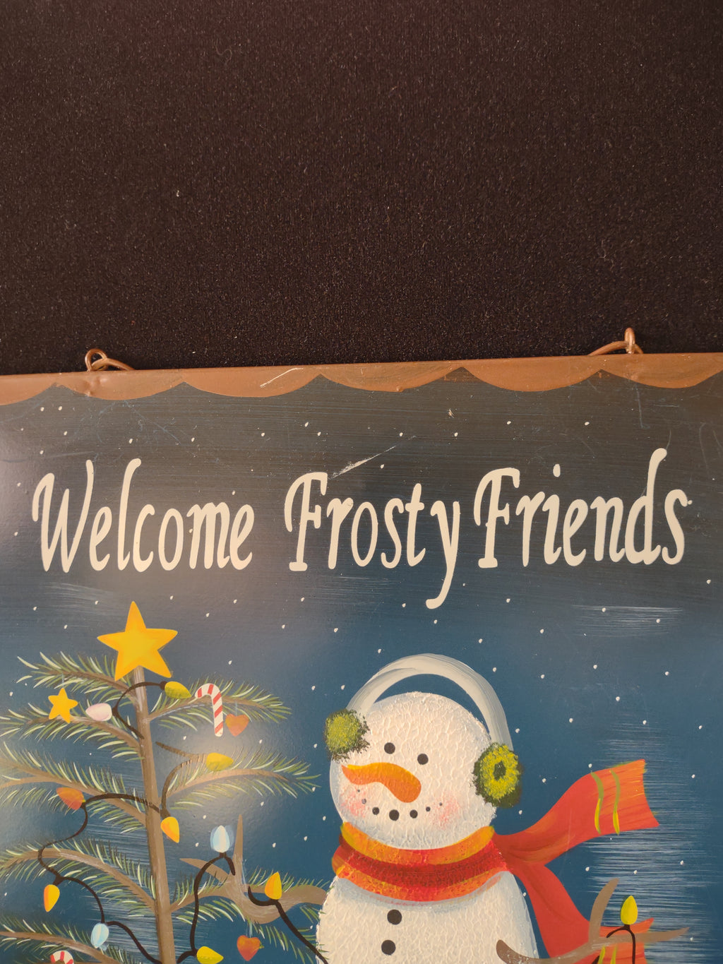 Christmas Painted Snowman Tree Welcome Frosty Friends Wall Hanging (Lot 4615)