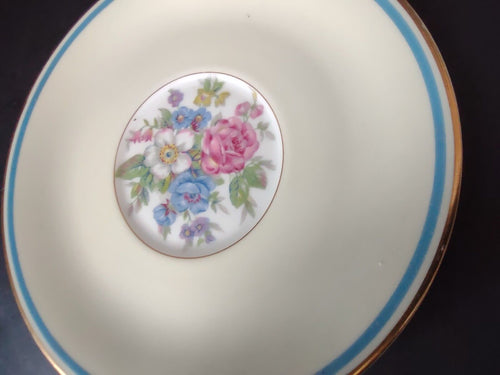 Ahrenfeldt Limoges France Saucer ONLY Bouillon Gold Blue Trim Rose (lot 738)