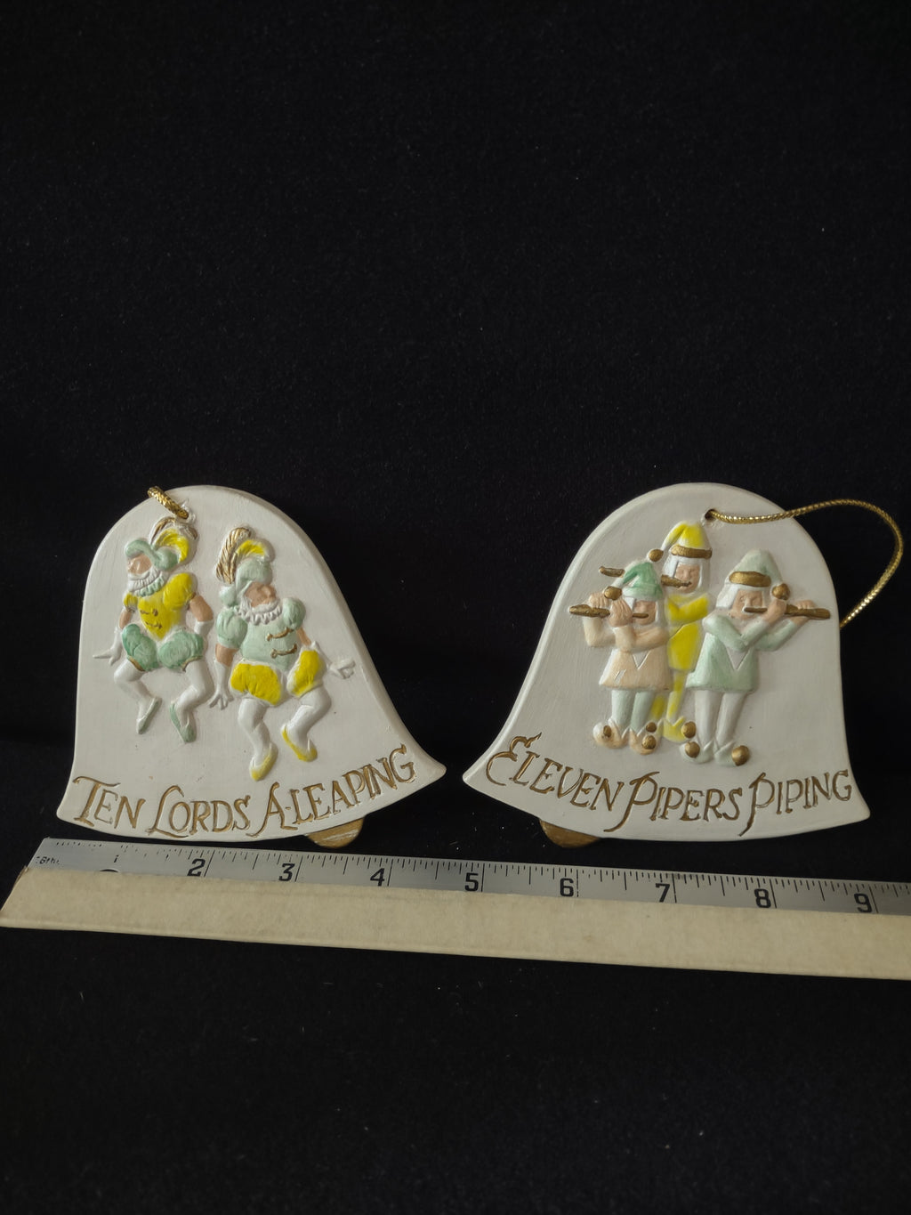 Six Ceramic Ornaments 12 Days Of Christmas Reversible (Lot 4159)