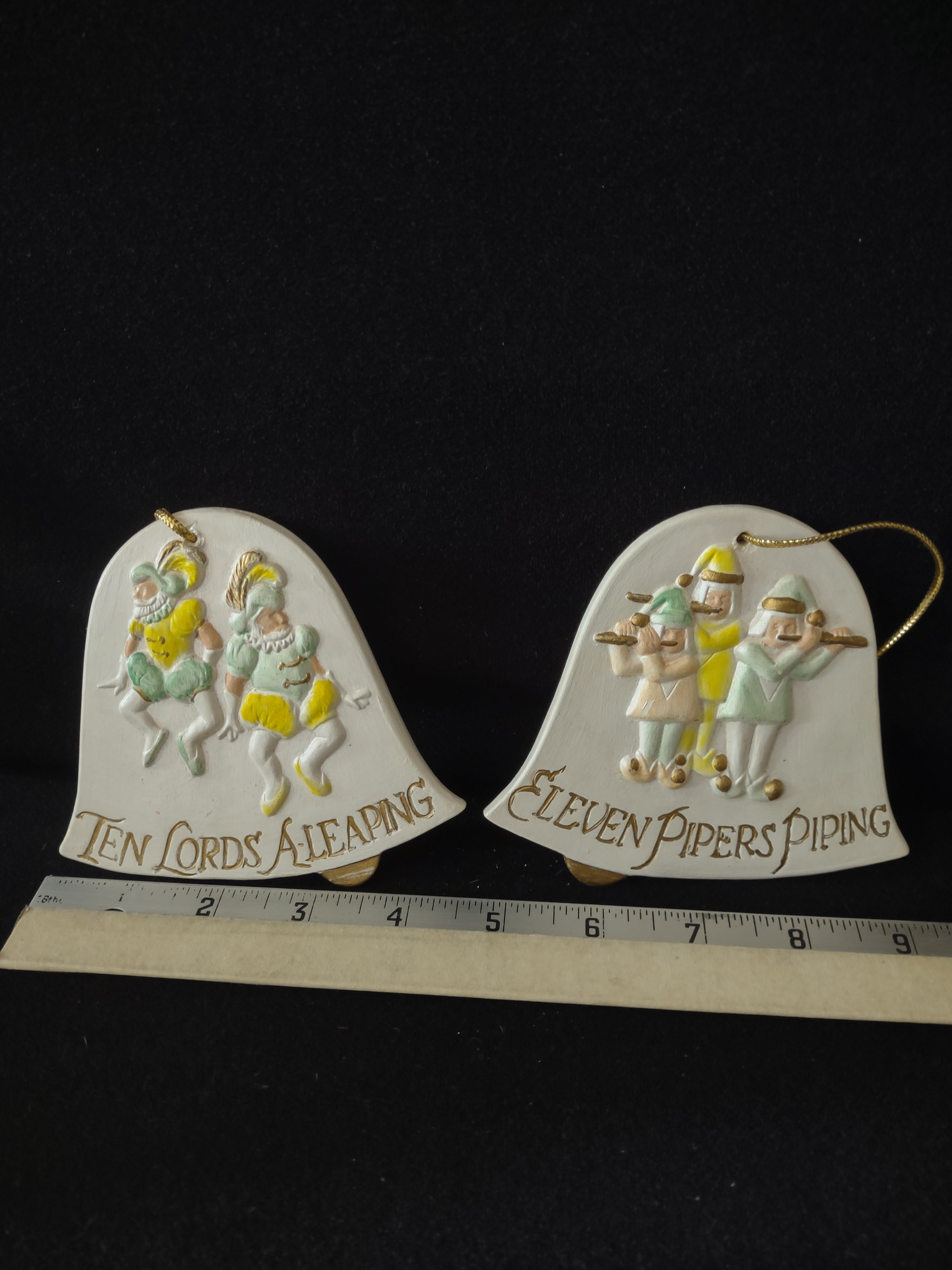 Six Ceramic Ornaments 12 Days Of Christmas Reversible (Lot 4159)