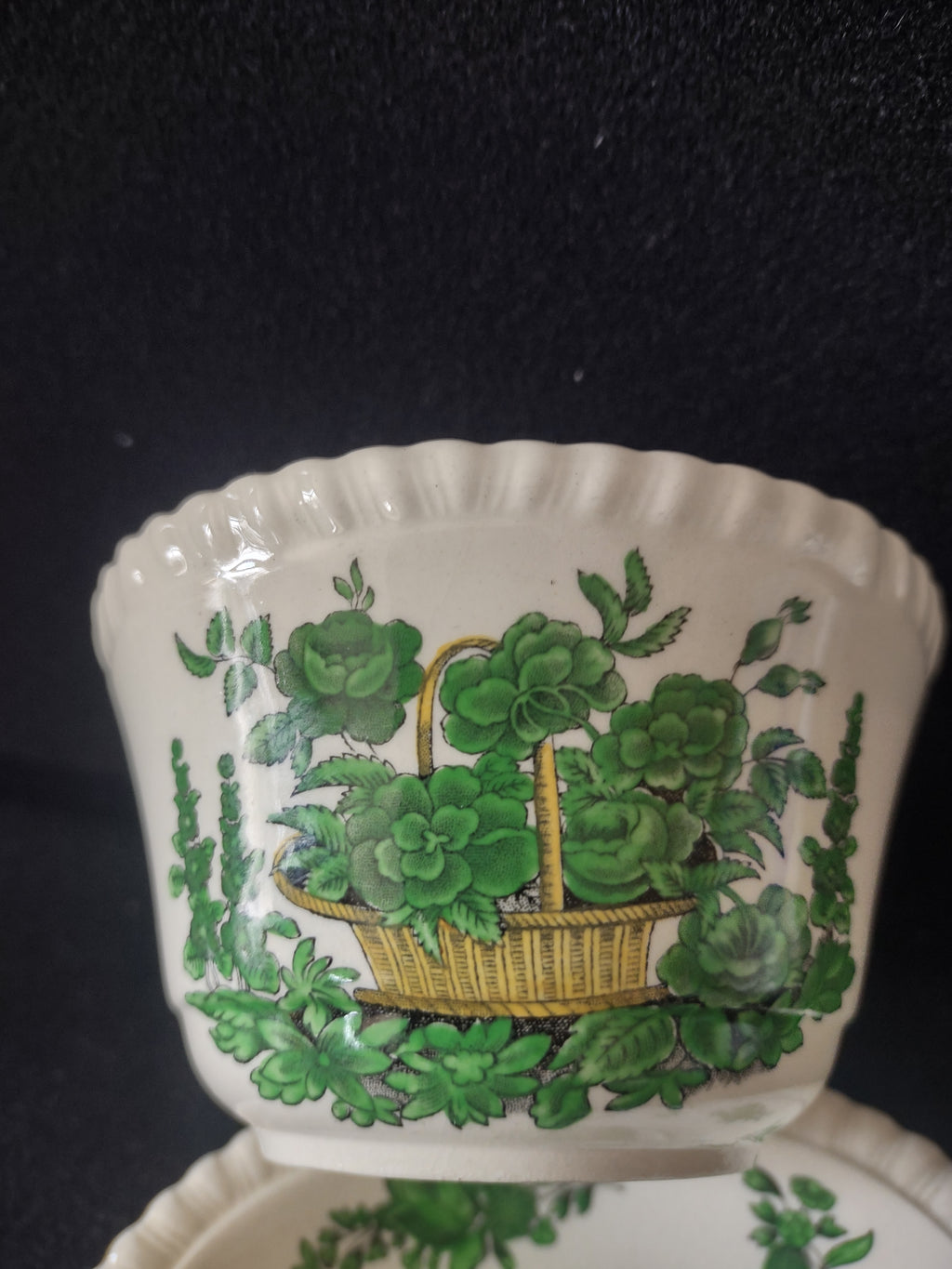 Vintage Spode Teacup Saucer Green Basket Ironstone English Countryside (Lot 5796