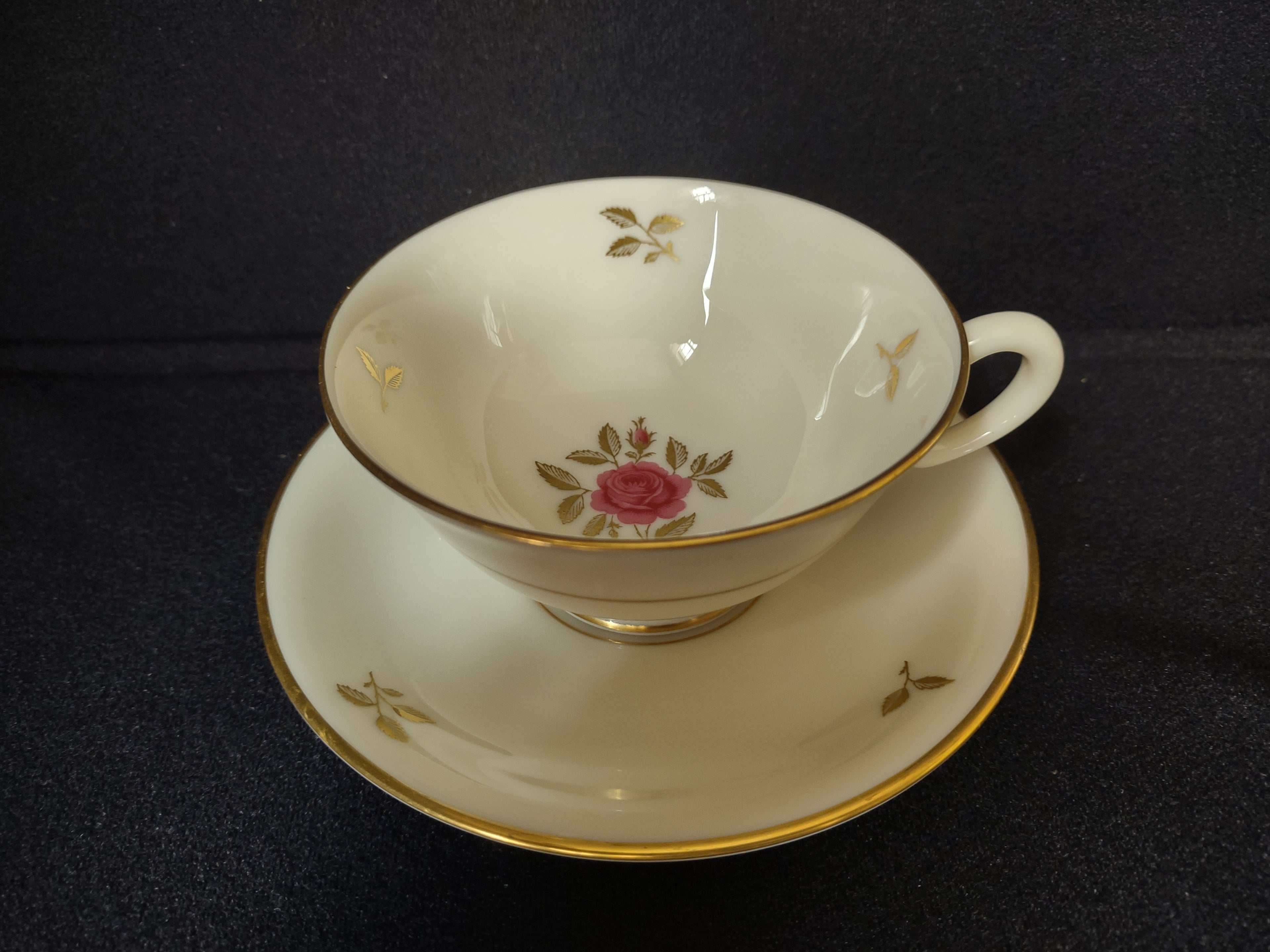Vintage Rhodora by Lenox Tea Cup with Saucer Rose Flower Gold (lot 1793)