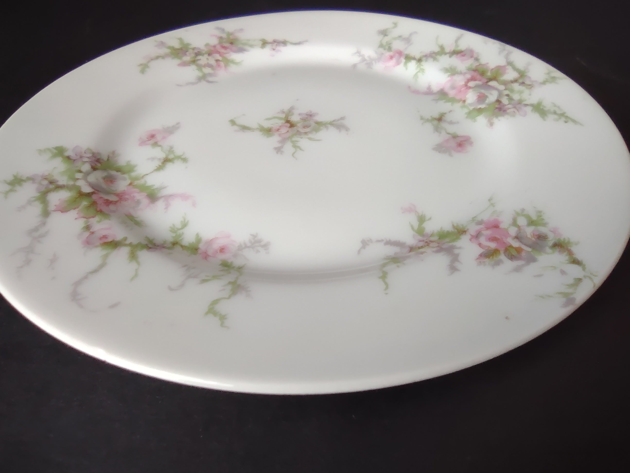 Haviland Limoges Bread/Butter Plate Pink White Cabbage Rose Moss (lot 905)