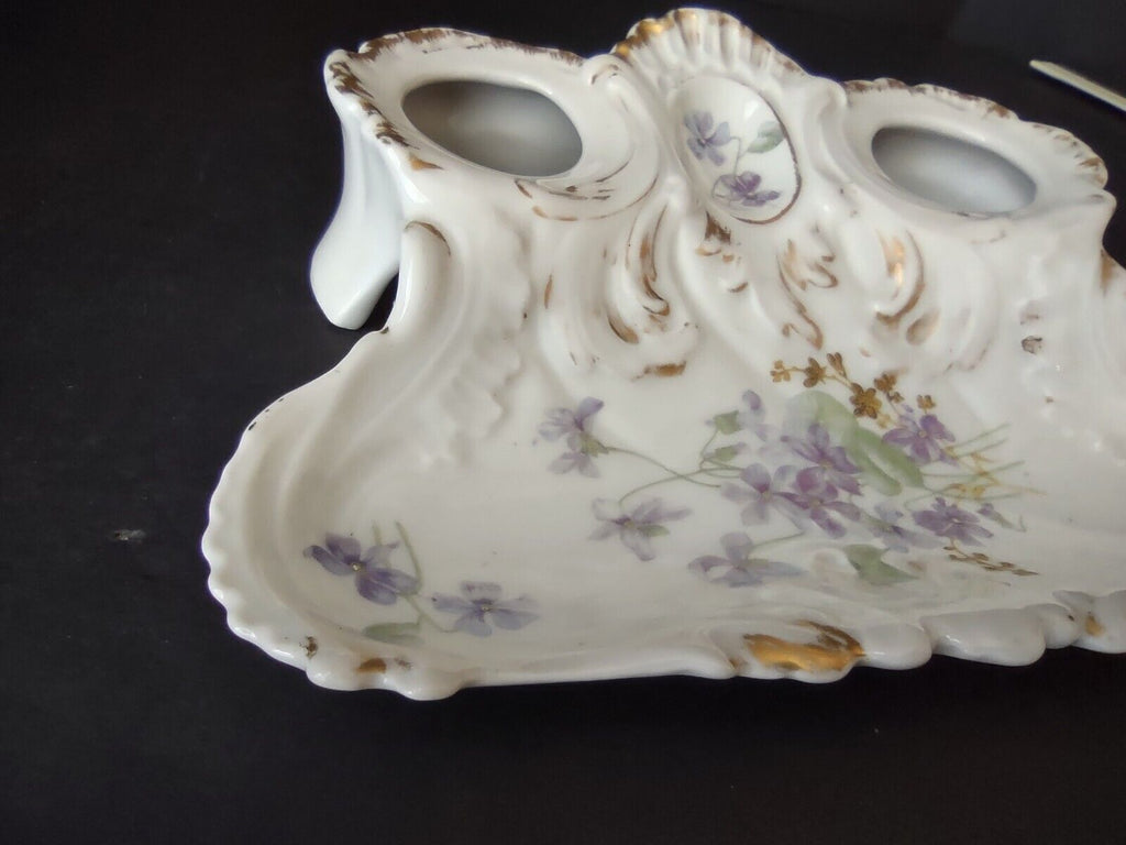 AK CD Limoges France Inkwell Forget me nots Gold Trim (lot 1148)