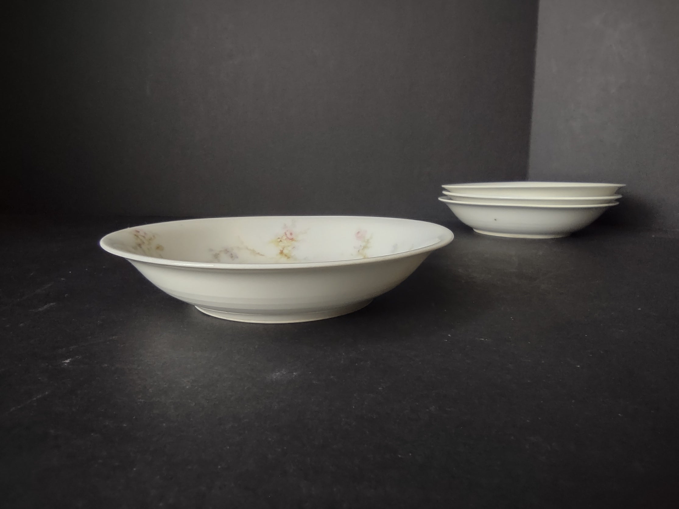 Haviland Limoges 4 x Small Cranberry Bowl 5" White Purple Flower Moss (lot 899)