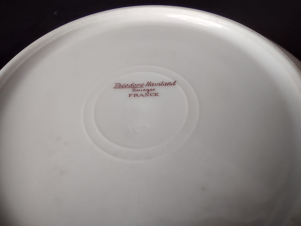 Haviland Limoges Cream SoupBowl Plate Pink White Cabbage Rose Moss (lot 906)