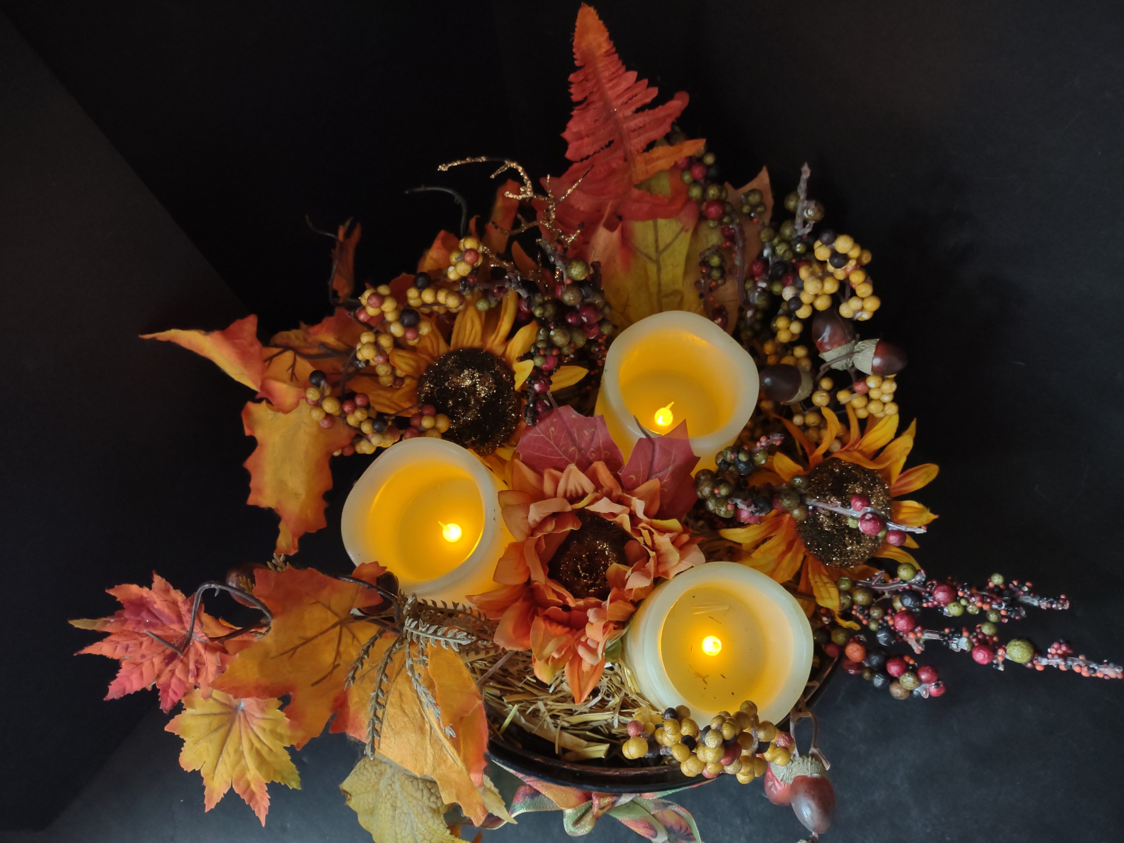 Halloween Thanksgiving Fall Centerpiece LED Flickering Candle w/Remote (Lot 3136