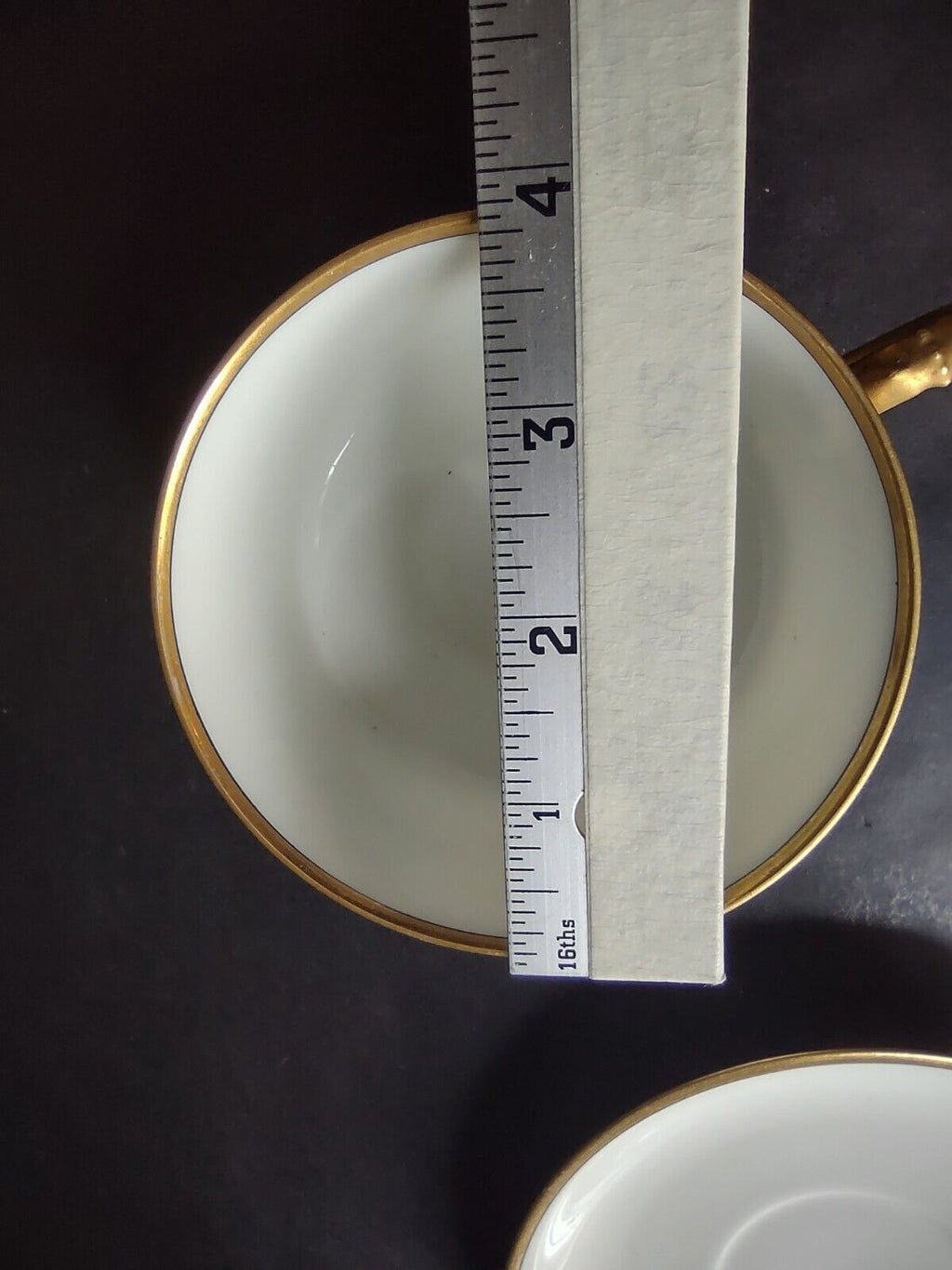 Haviland Limoges France Black & Gold Trim White 3-3/4" Teacup & Saucer (lot 676)