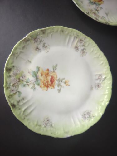 lot 760 4 x Dessert Plate Green Yellow Rose Daisy Raised Edge