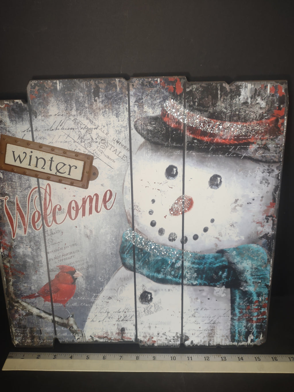 Christmas Wooden Winter Snowman Plaque Greeting Sign (lot 2721j)