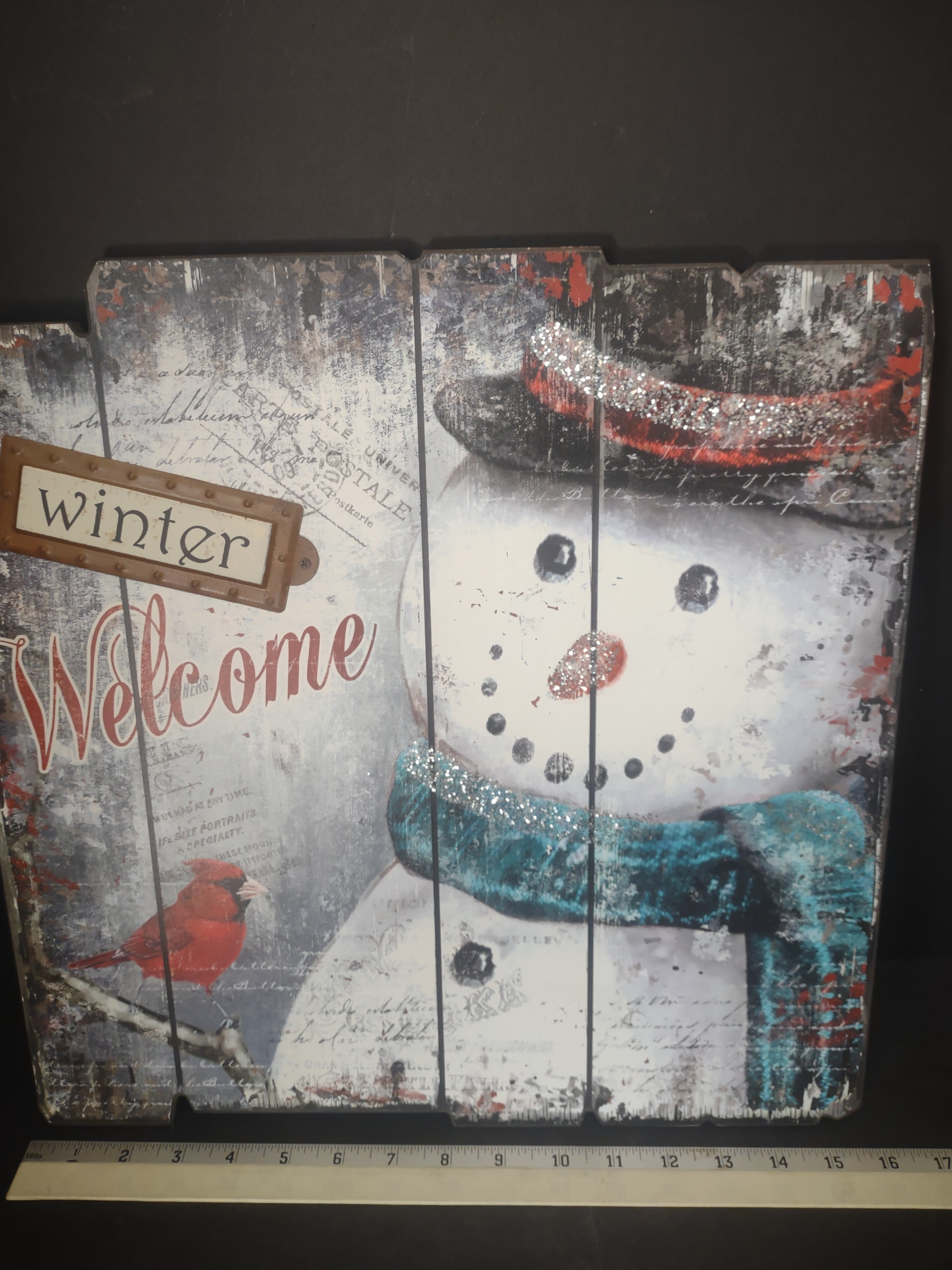 Christmas Wooden Winter Snowman Plaque Greeting Sign (lot 2721j)