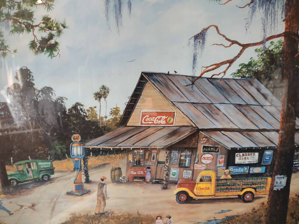 Vintage Coca-Cola Print Picture Old Village Country Store 20"x16" (2580c)