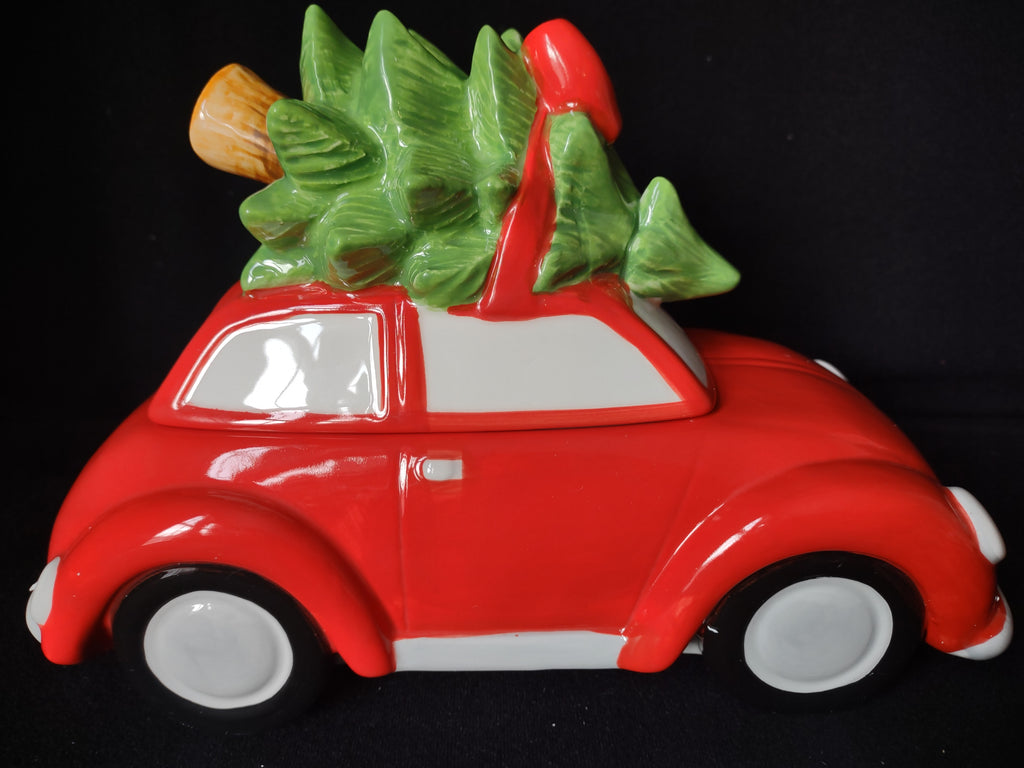 Vintage Christmas Cookie Jar "I'll be Home for Christmas" Red Car (lot 2488c)
