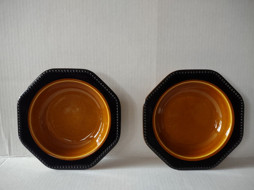 Vintage MCM Ironstone Amber Octagon Soup Bowl x 2 USA Oven Proof (lot 5006)