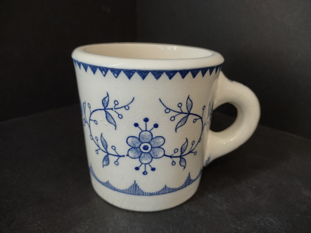 Vintage Viking Stoneware Mug Blue Flower White Farmhouse Cottage (lot 2944t)
