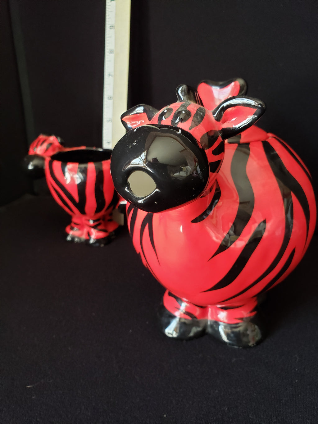 Whimsical Child Kid Collectible Red Zebra Teapot and Tea Cup (lot 2167)