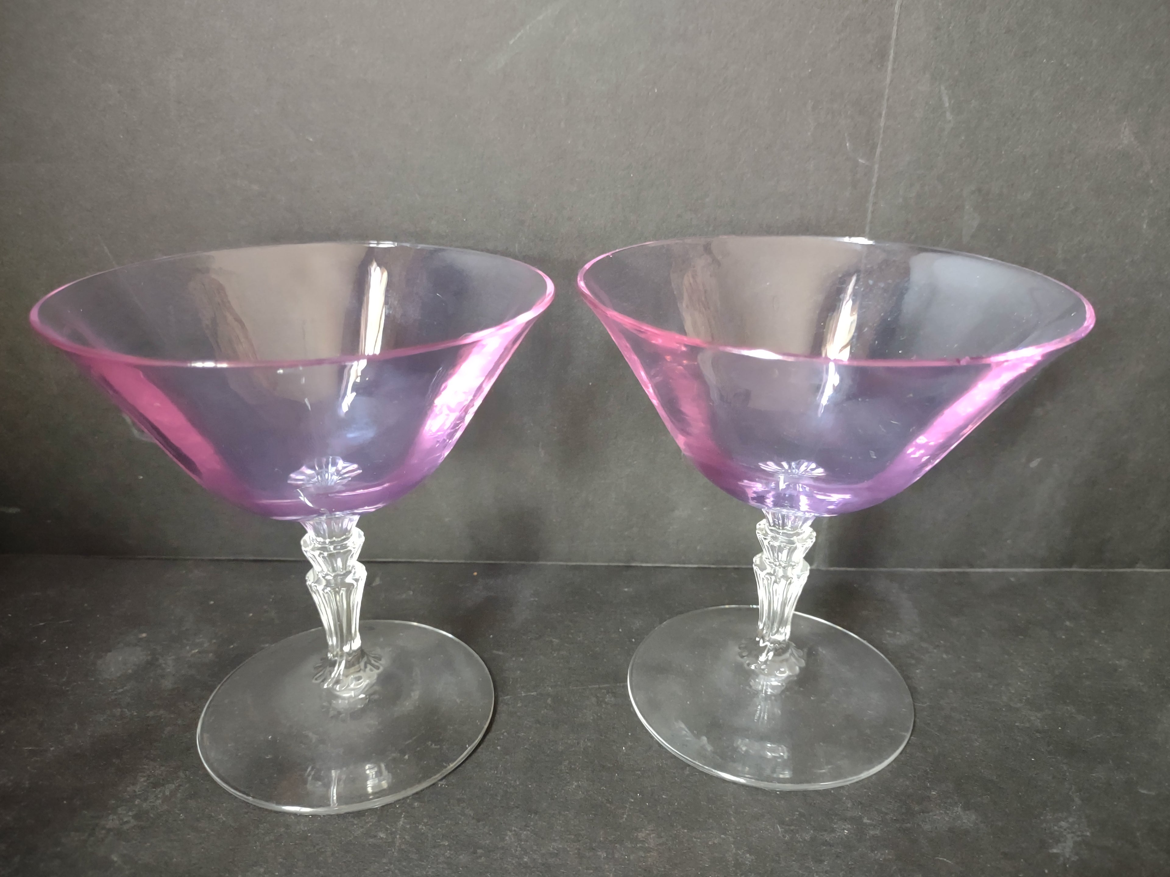 Fostoria Wisteria Set of 2 Low Sherbet Glass Purple IMPERFECT (lot 2709)