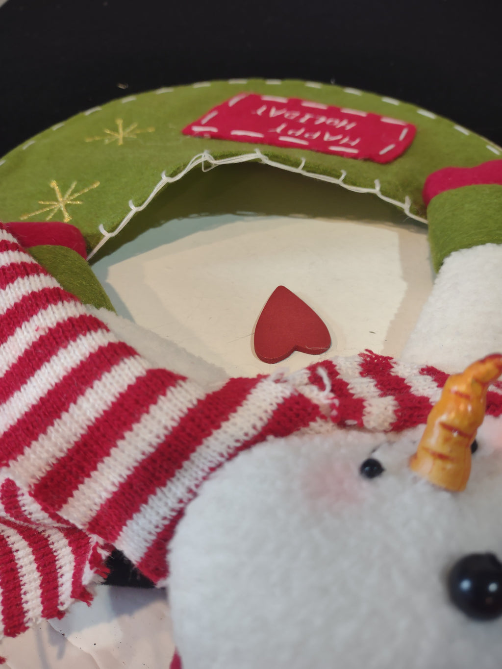 Christmas Plush Snowman Wall Hanging Felt Pocket Happy Holidays (Lot 4605)