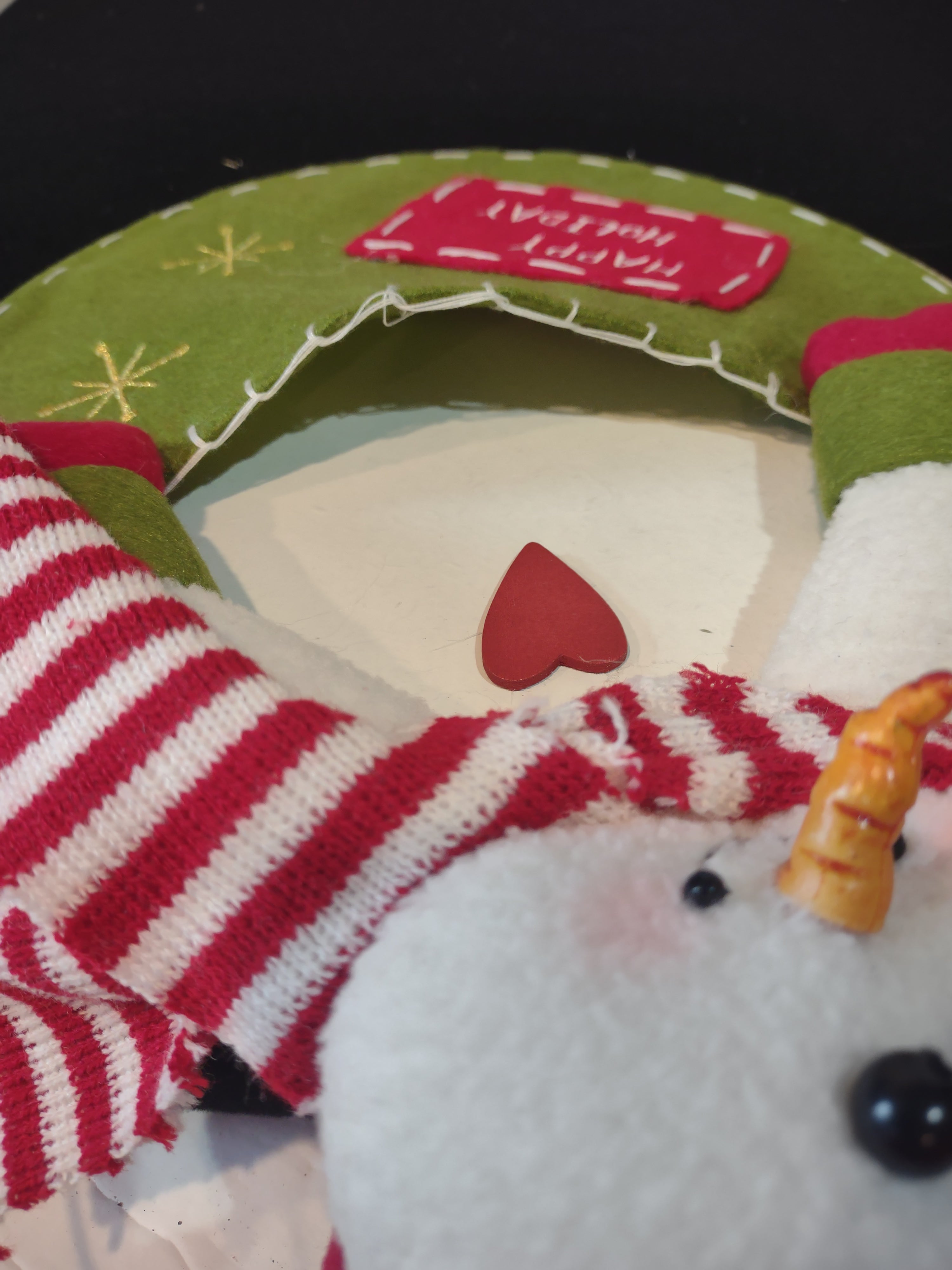 Christmas Plush Snowman Wall Hanging Felt Pocket Happy Holidays (Lot 4605)