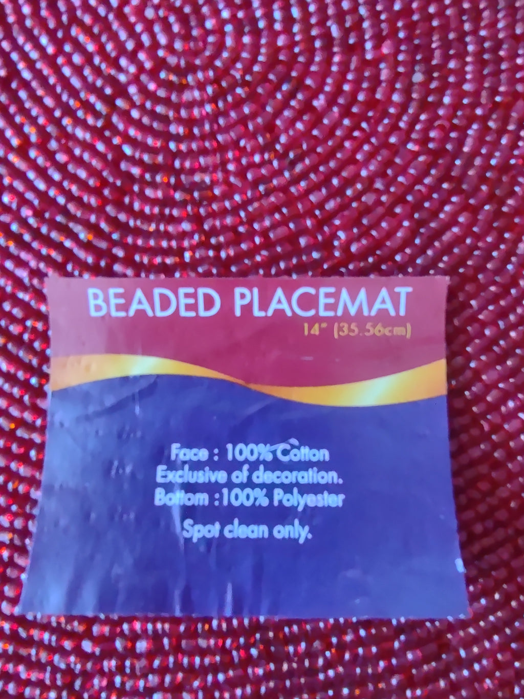 Christmas Holiday Beaded Round Placemats 14" Set Of 4 IMPERFECTIONS (Lot 4377)
