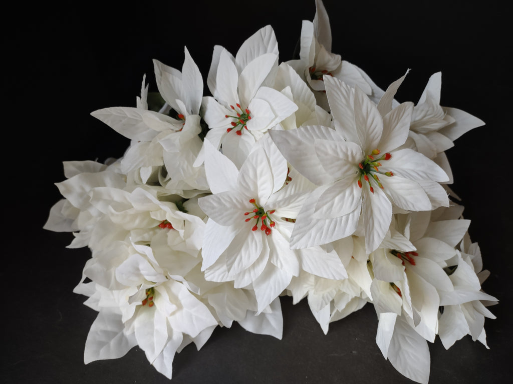 Christmas Lot Artificial Flower Poinsettia White 12 stems 17" Long (Lot 3342)