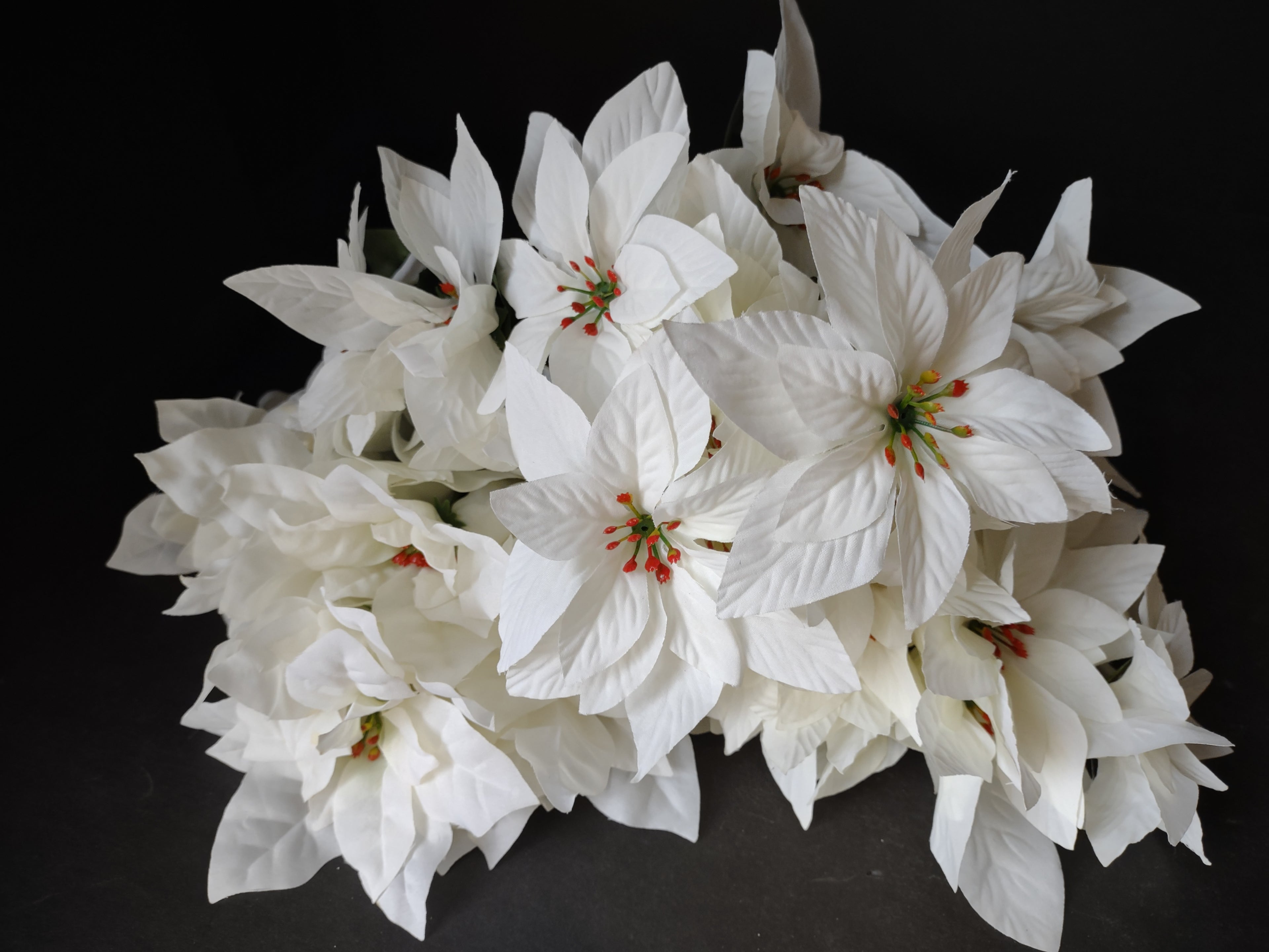 Christmas Lot Artificial Flower Poinsettia White 12 stems 17" Long (Lot 3342)