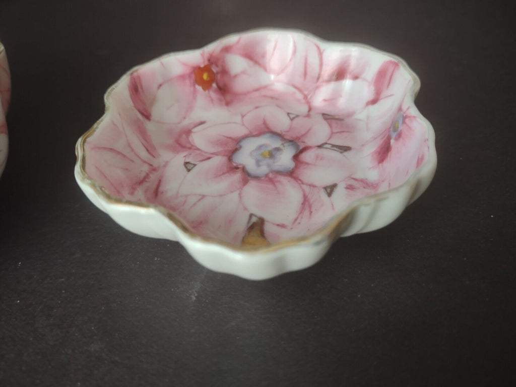 Set Ardalt Japan Lenwile China Pink Flower Gold Trim Trinket Dish (lot 471)