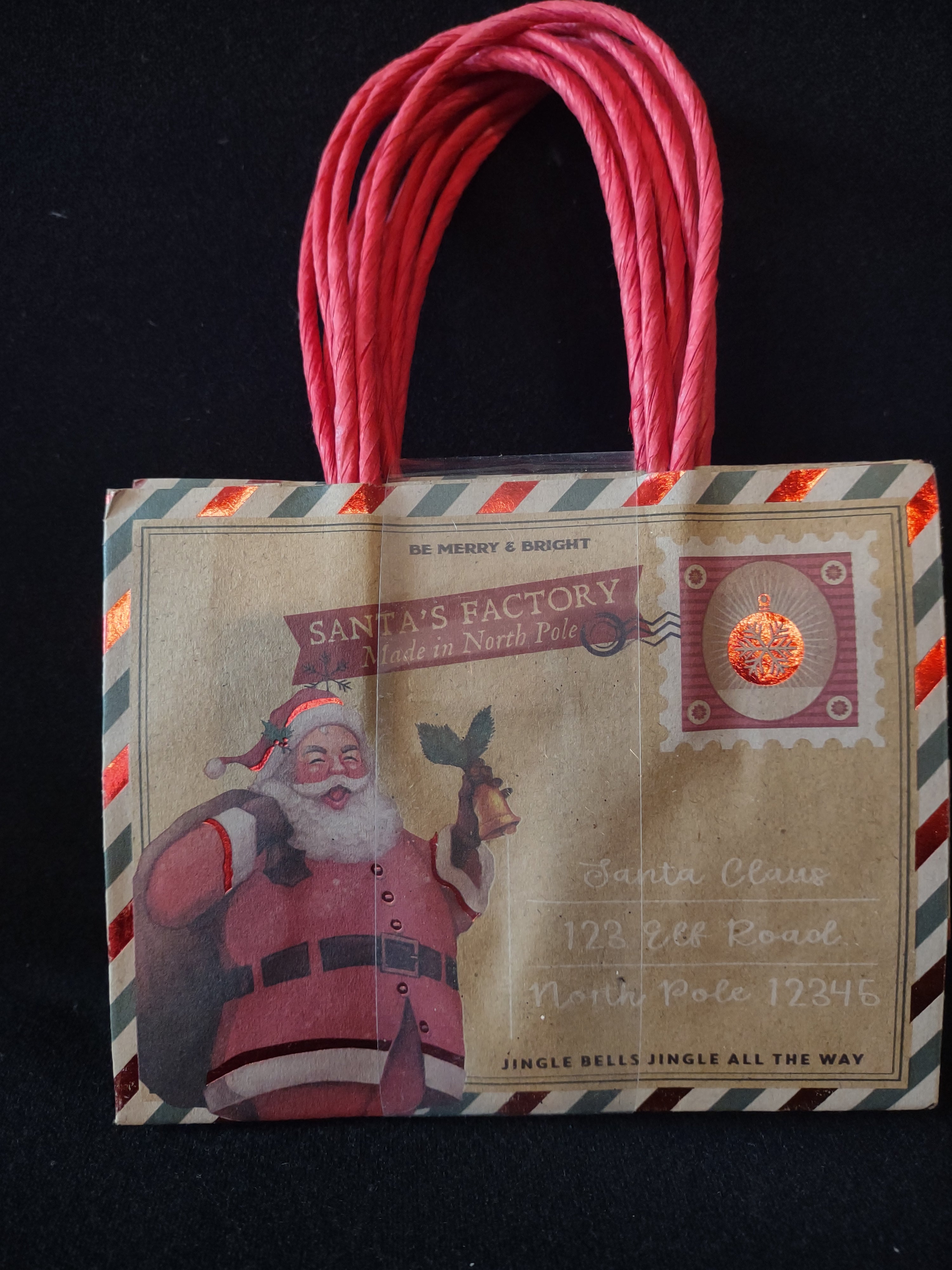 ChristmasSmall Brown Paper Gift Bag Holly Bell Santa Reindeer x 30 (Lot 4590)
