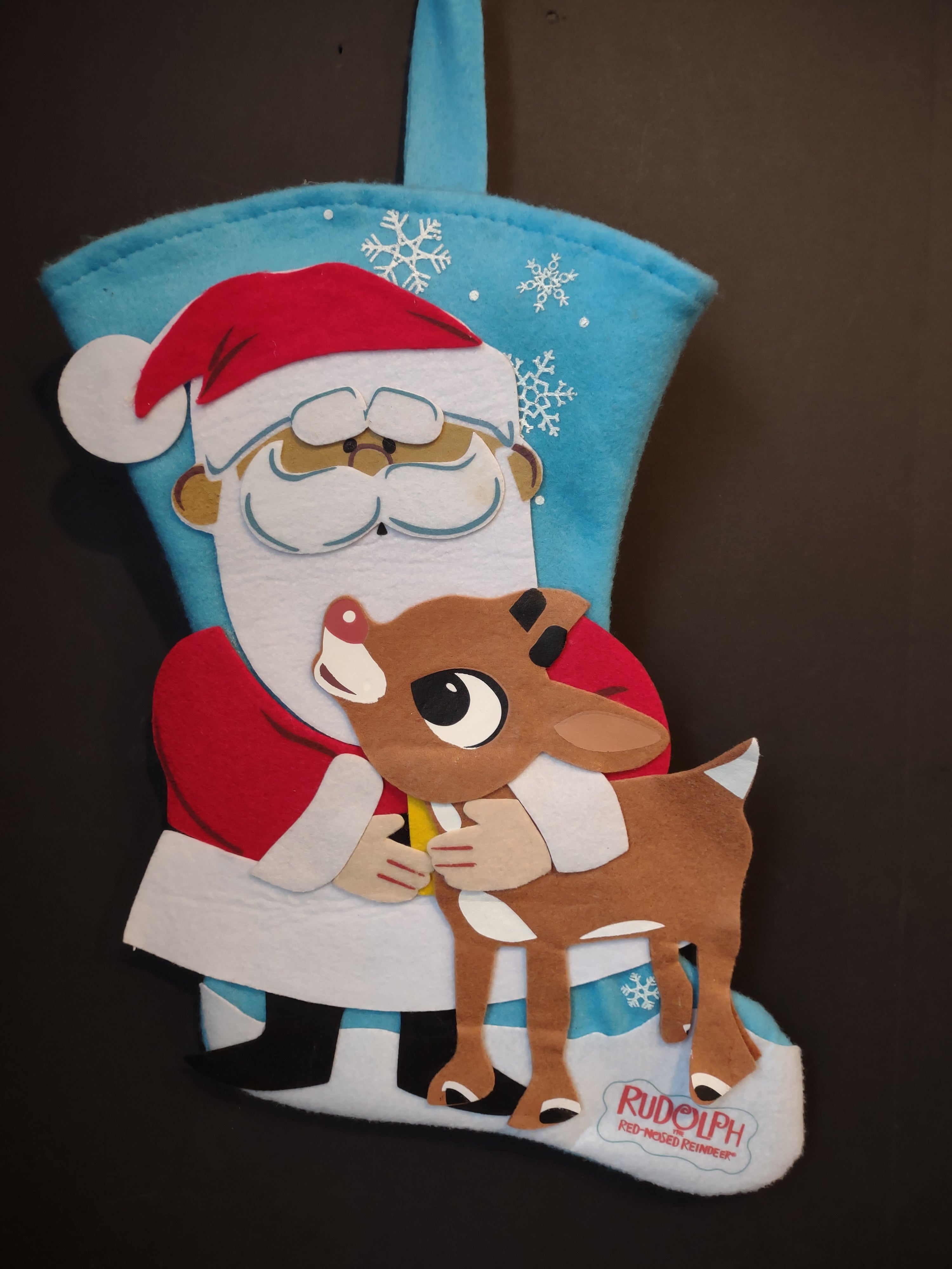 Christmas Rudolph Red Nosed Reindeer Blue Stocking Kurt Adler 16" (lot 3368)
