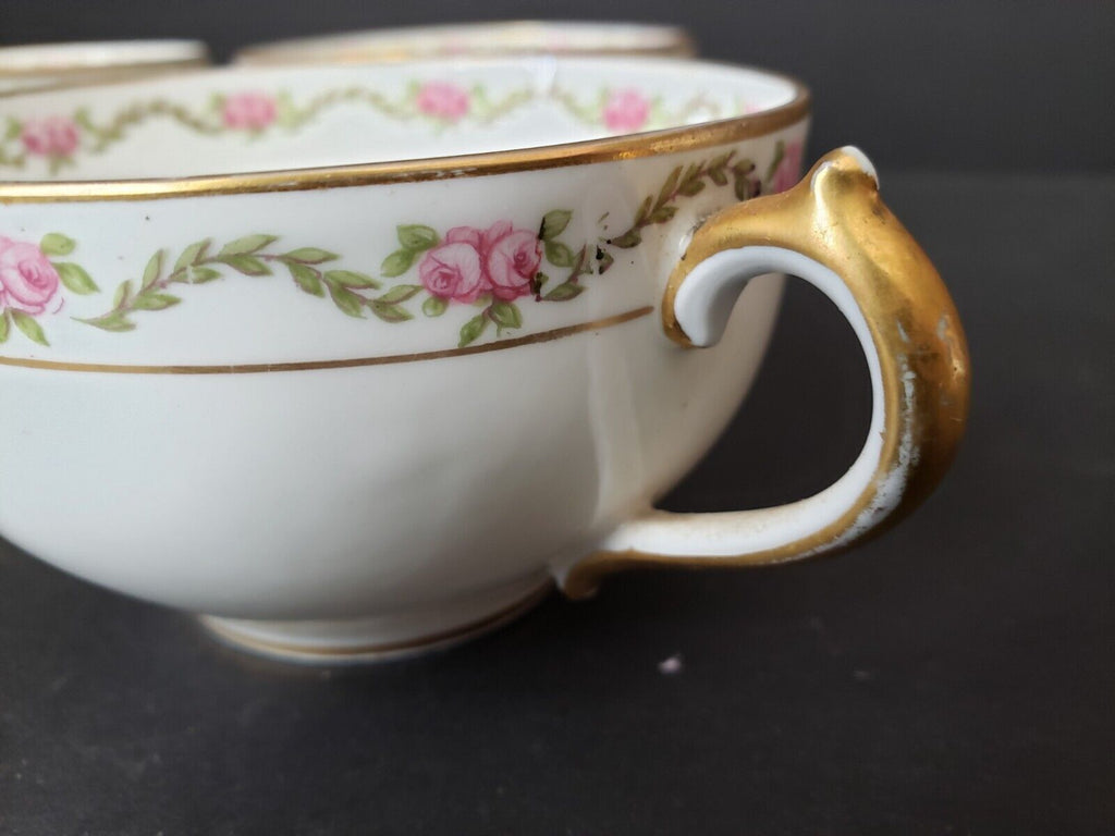 Haviland Limoges France 4 x Teacup Rose Garland Gold Trim (lot 615)