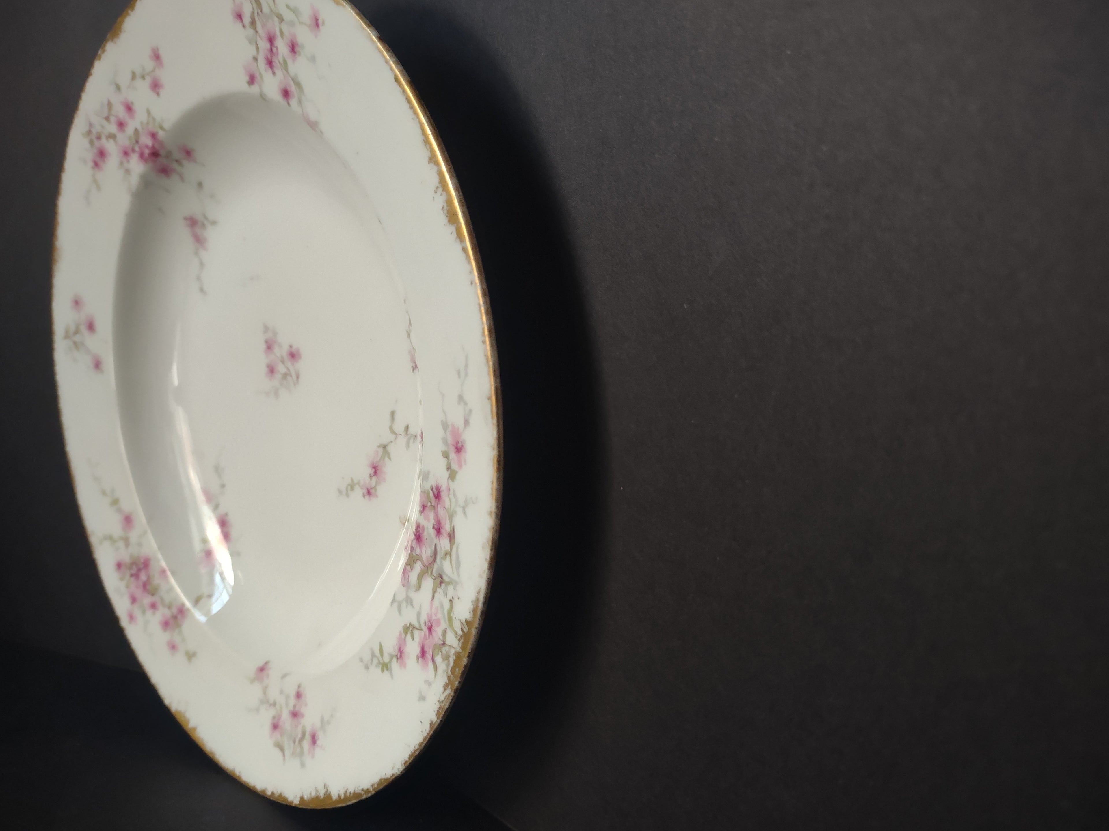 Haviland France Limoges Soup Plate 9-1/2" Pink Floral Gold Trim (lot 1006)