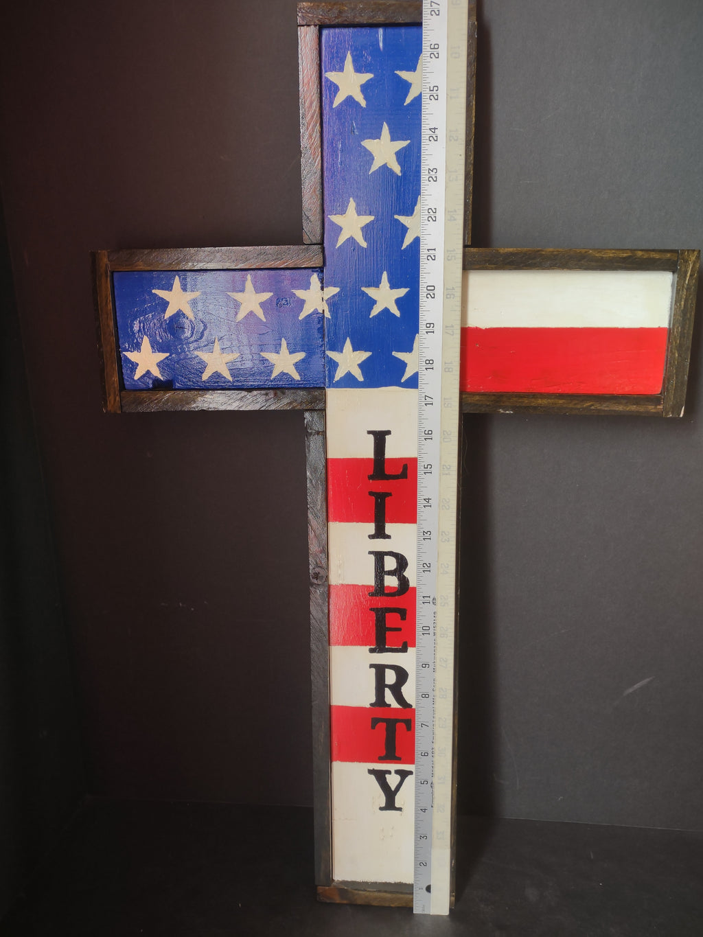 Handmade Patriotic Stars American Wooden Cross 27" x 17" (lot 3378)