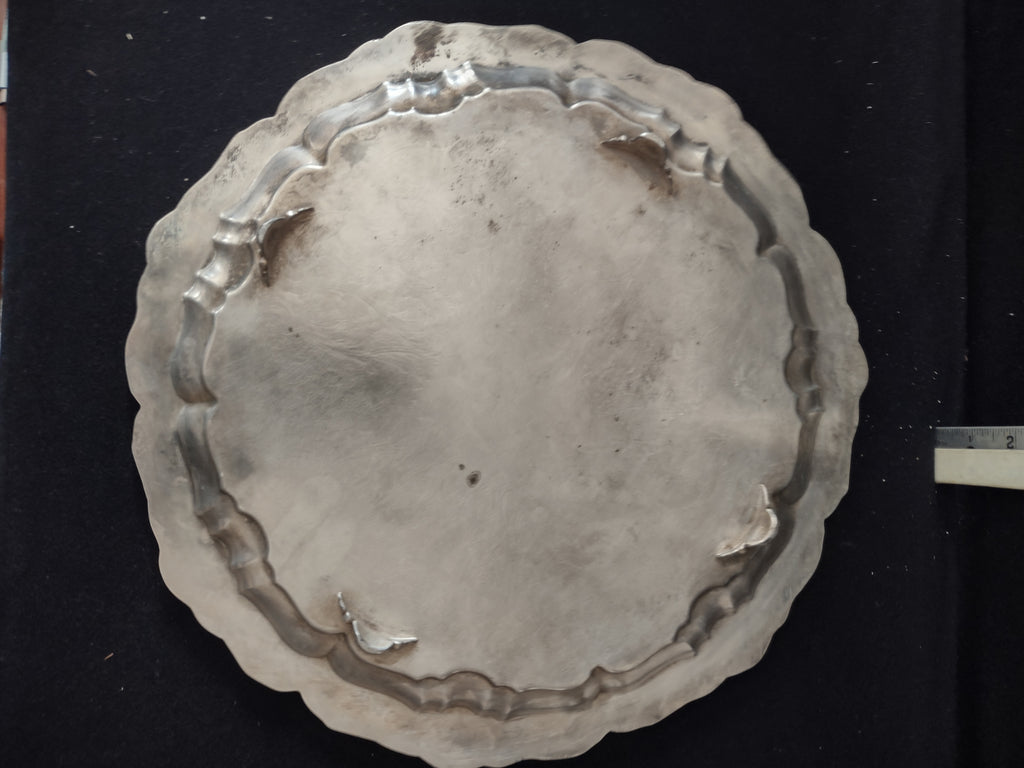 Vintage Silver-Plated Scalloped Edge Filigree 14" Serving Tray Poole (Lot3341
