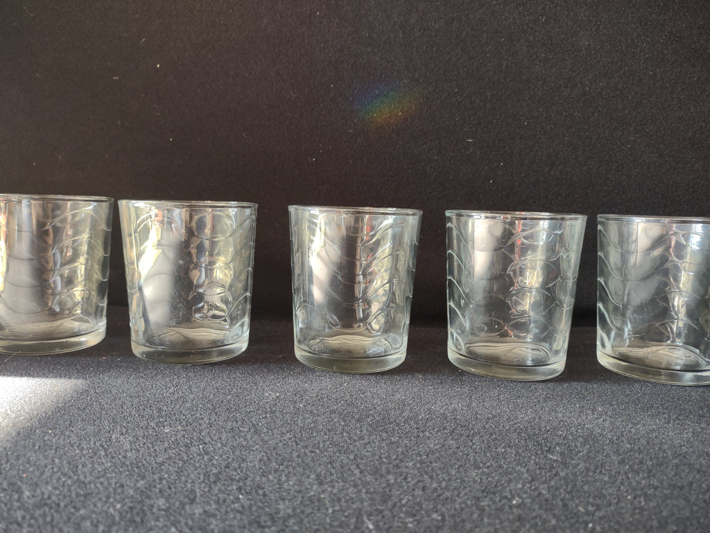 Vintage MCM Waves Drinking Tumbler x 5 Clear Glass (lot 5172)