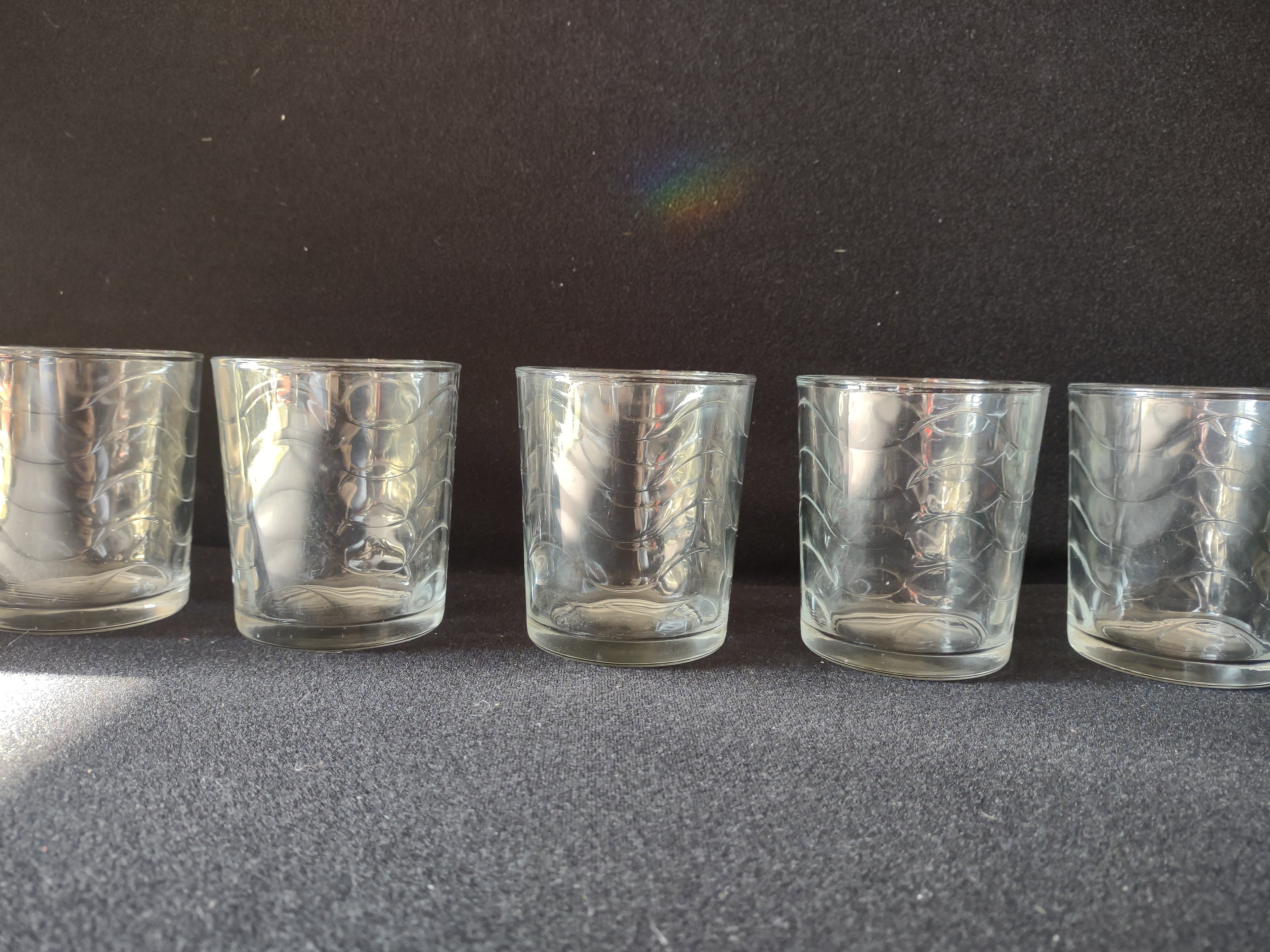 Vintage MCM Waves Drinking Tumbler x 5 Clear Glass (lot 5172)