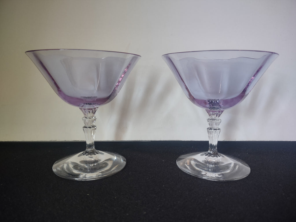 Fostoria Wisteria Set of 2 Low Sherbet Glass Purple IMPERFECT (lot 2709)