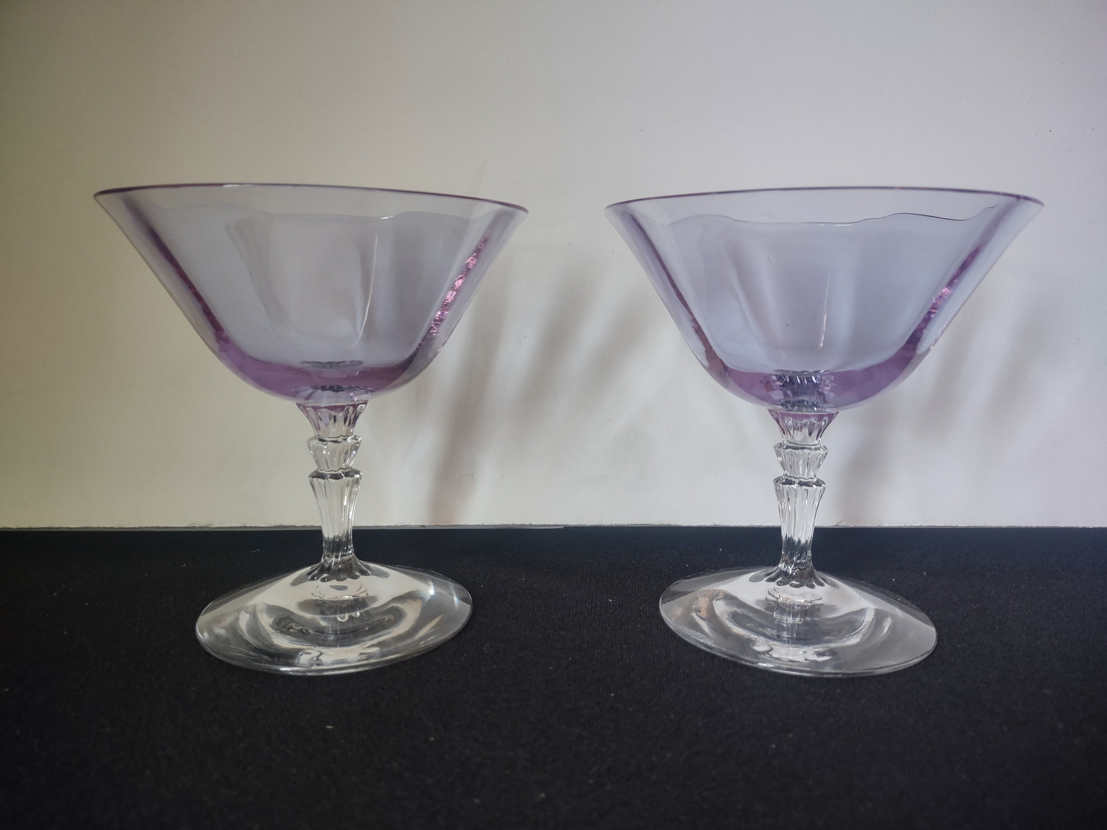 Fostoria Wisteria Set of 2 Low Sherbet Glass Purple IMPERFECT (lot 2709)
