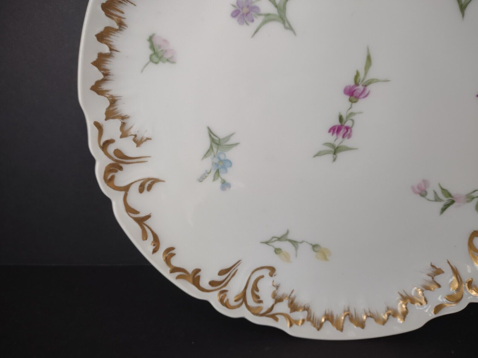 Set 3 JP France Plate Relief Molded Scrollwork Guild Gold Edge Luncheon (lot 358