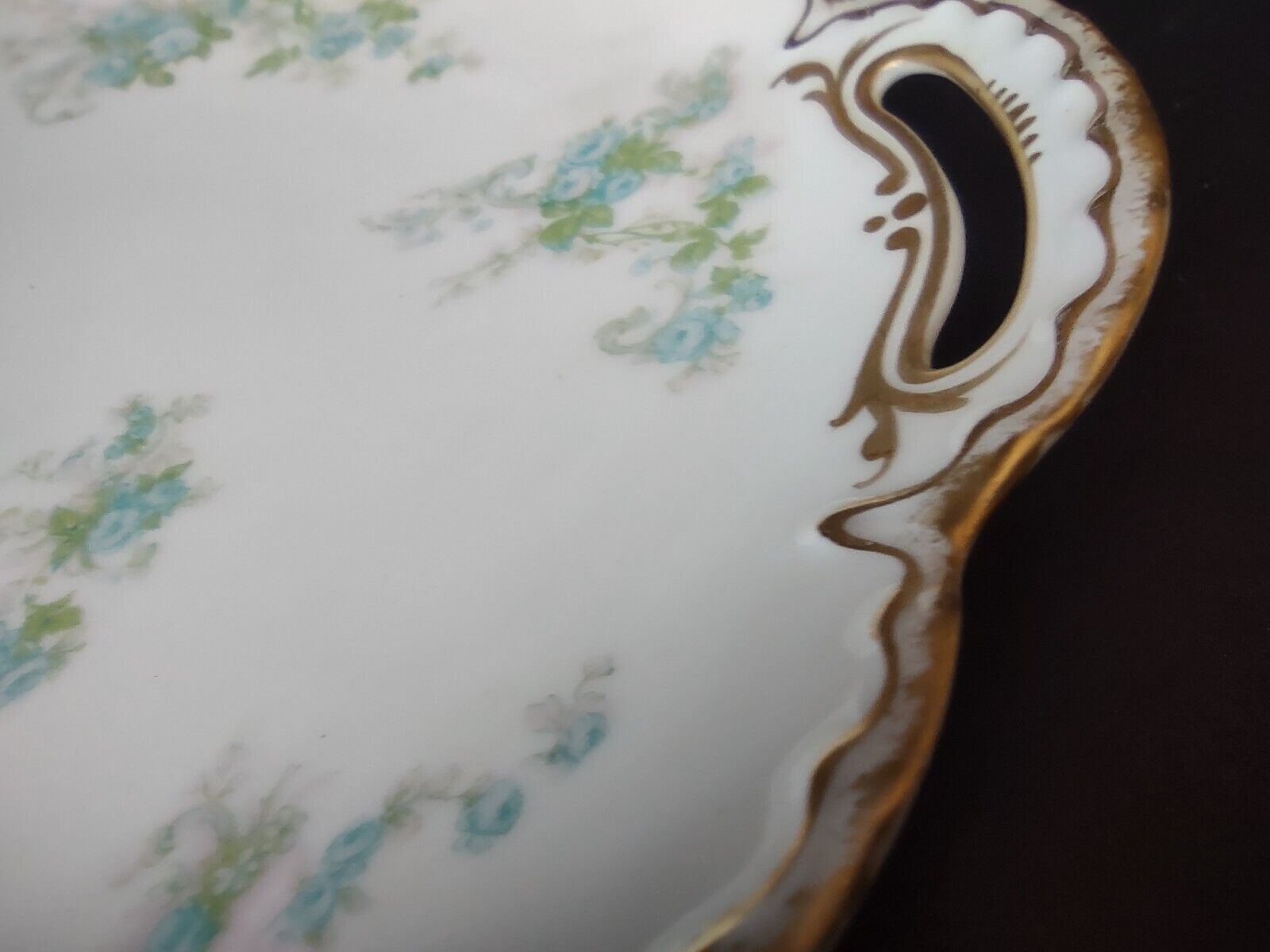 Vintage Haviland Limoges France Cake Serving Plate Blue Rose Gold Trim (lot 503)