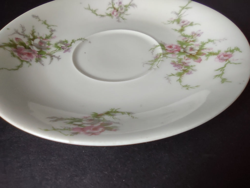 Haviland Limoges Saucer ONLY Pink White Cabbage Rose Moss (lot 910)