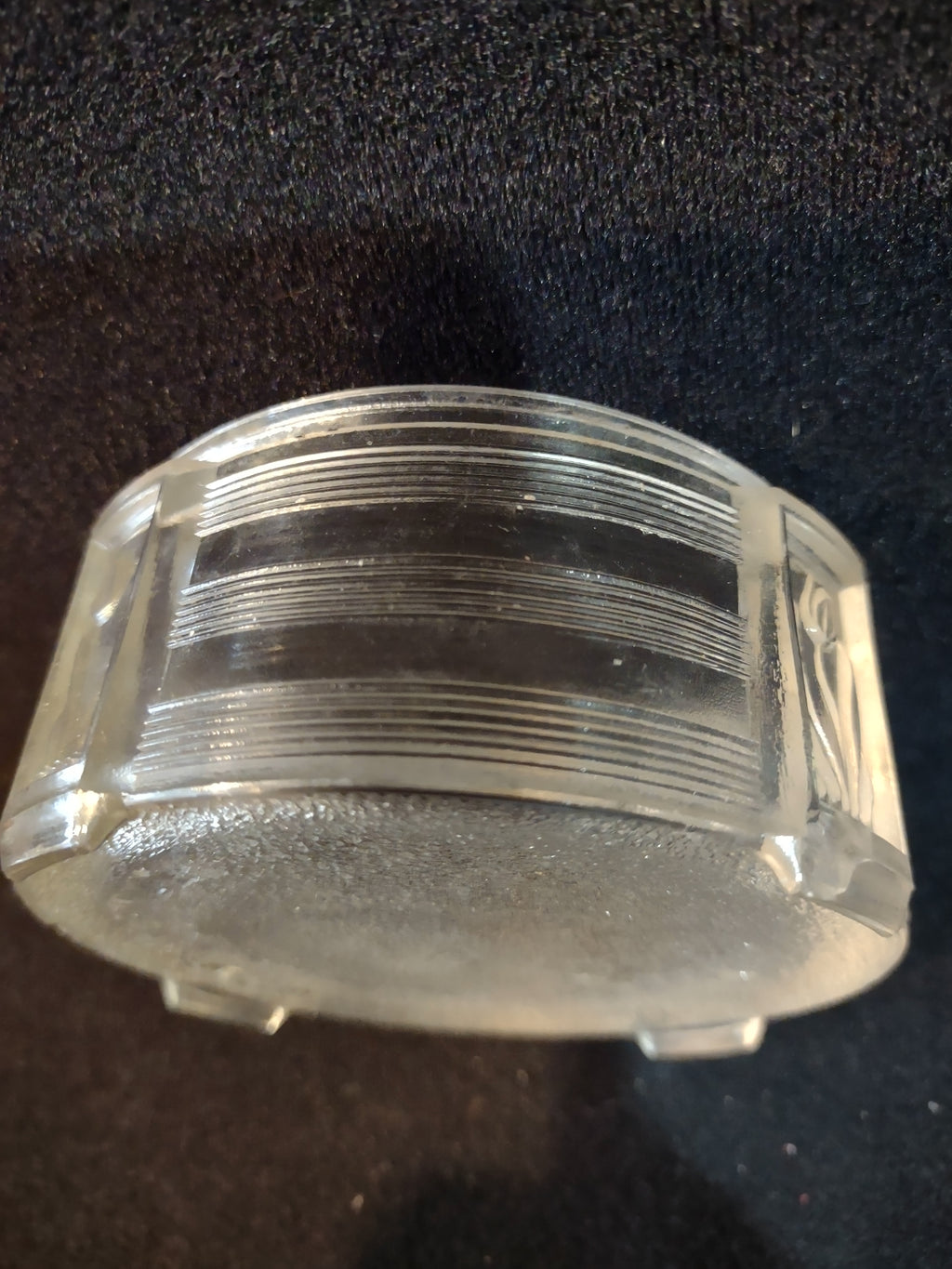 Vintage Art Deco Glass Powder Vanity Jar Ribbed Lines Embossed Tulip (Lot 5342)