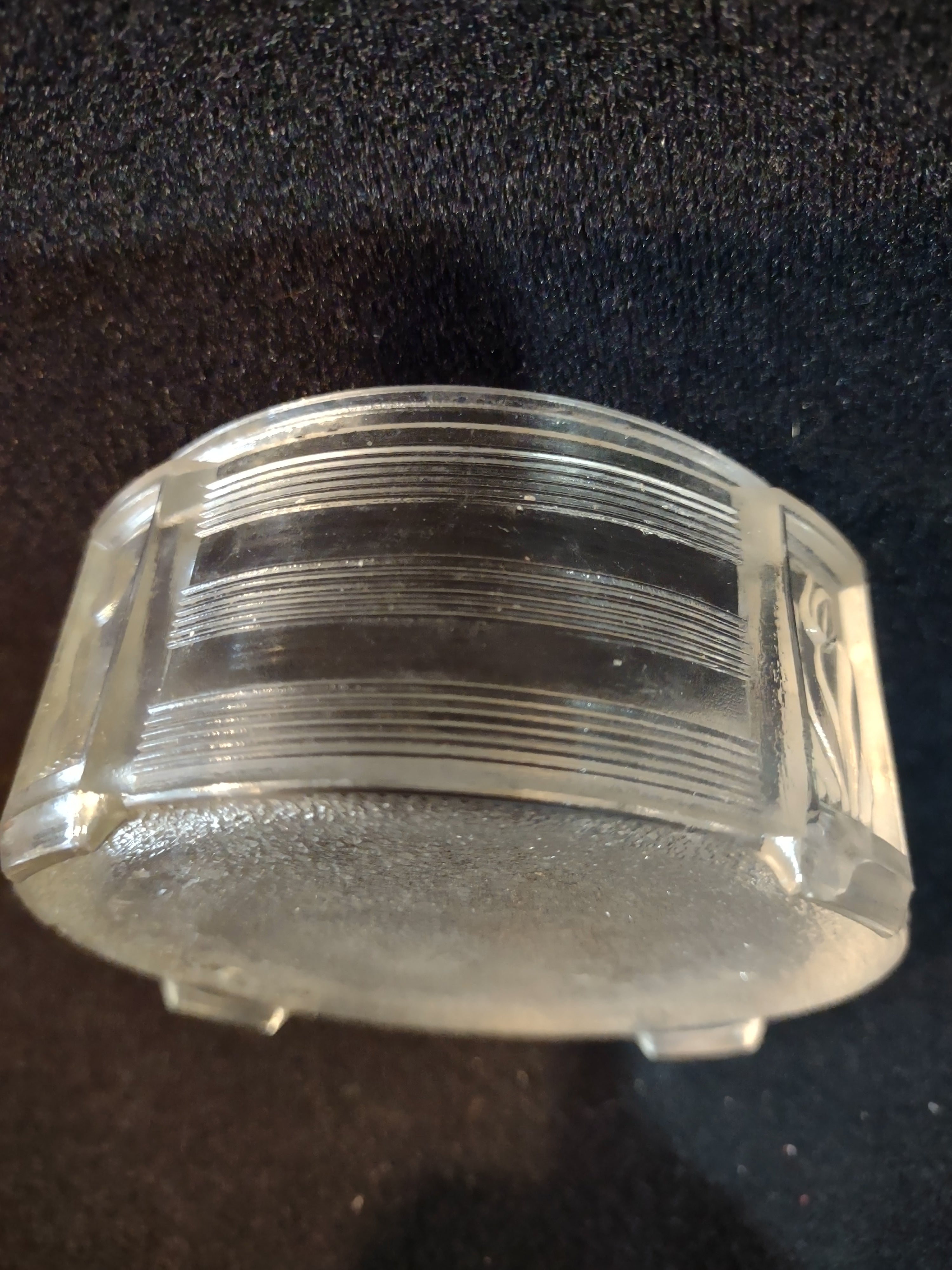 Vintage Art Deco Glass Powder Vanity Jar Ribbed Lines Embossed Tulip (Lot 5342)