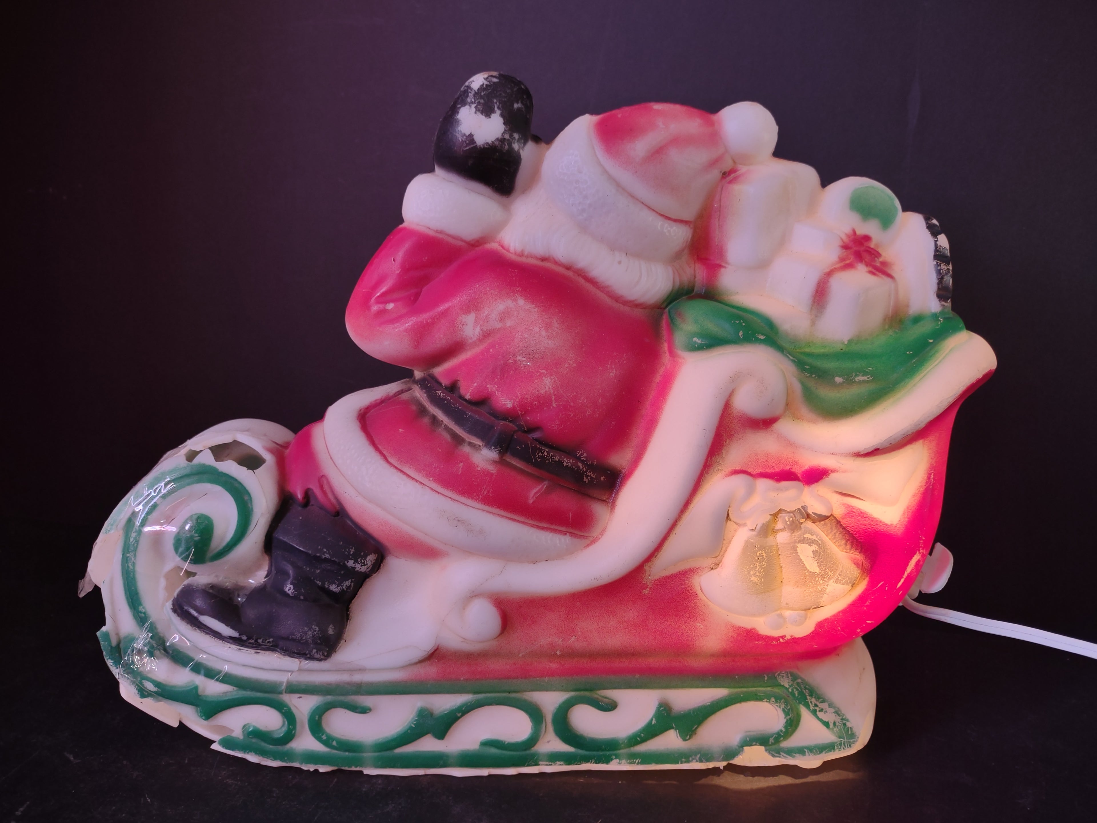 Vintage Christmas Empire Santa on Sleigh Tabletop Blow Mold IMPERFECT (lot 3438)