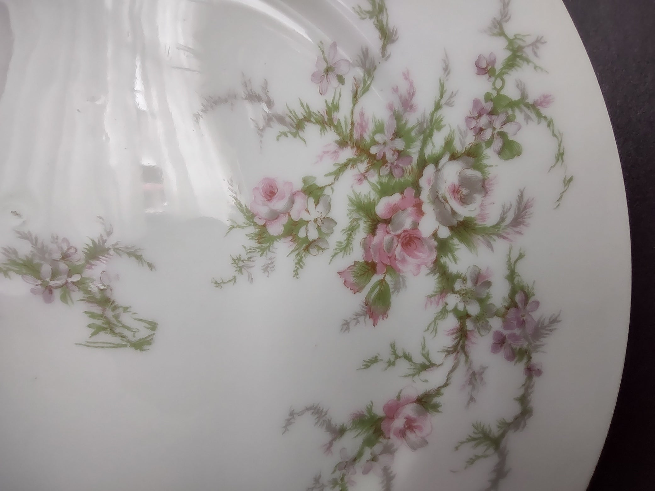 Haviland Limoges 2 x Dessert/Salad Plate Pink White Cabbage Rose Moss (lot 903)