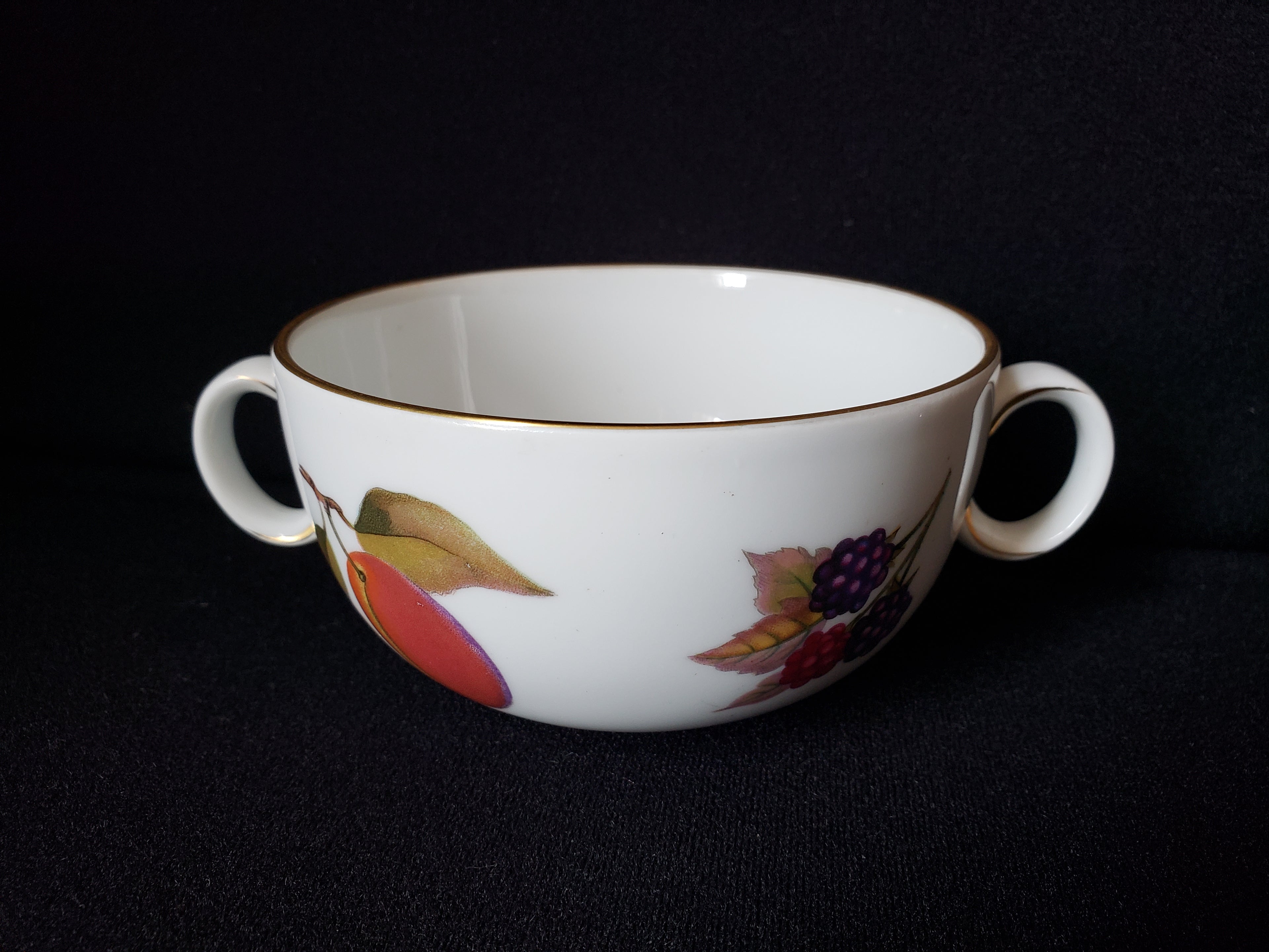 Vintage Royal Worcester Evesham Two Handle Bouillon Cup with Saucer (lot 2079)