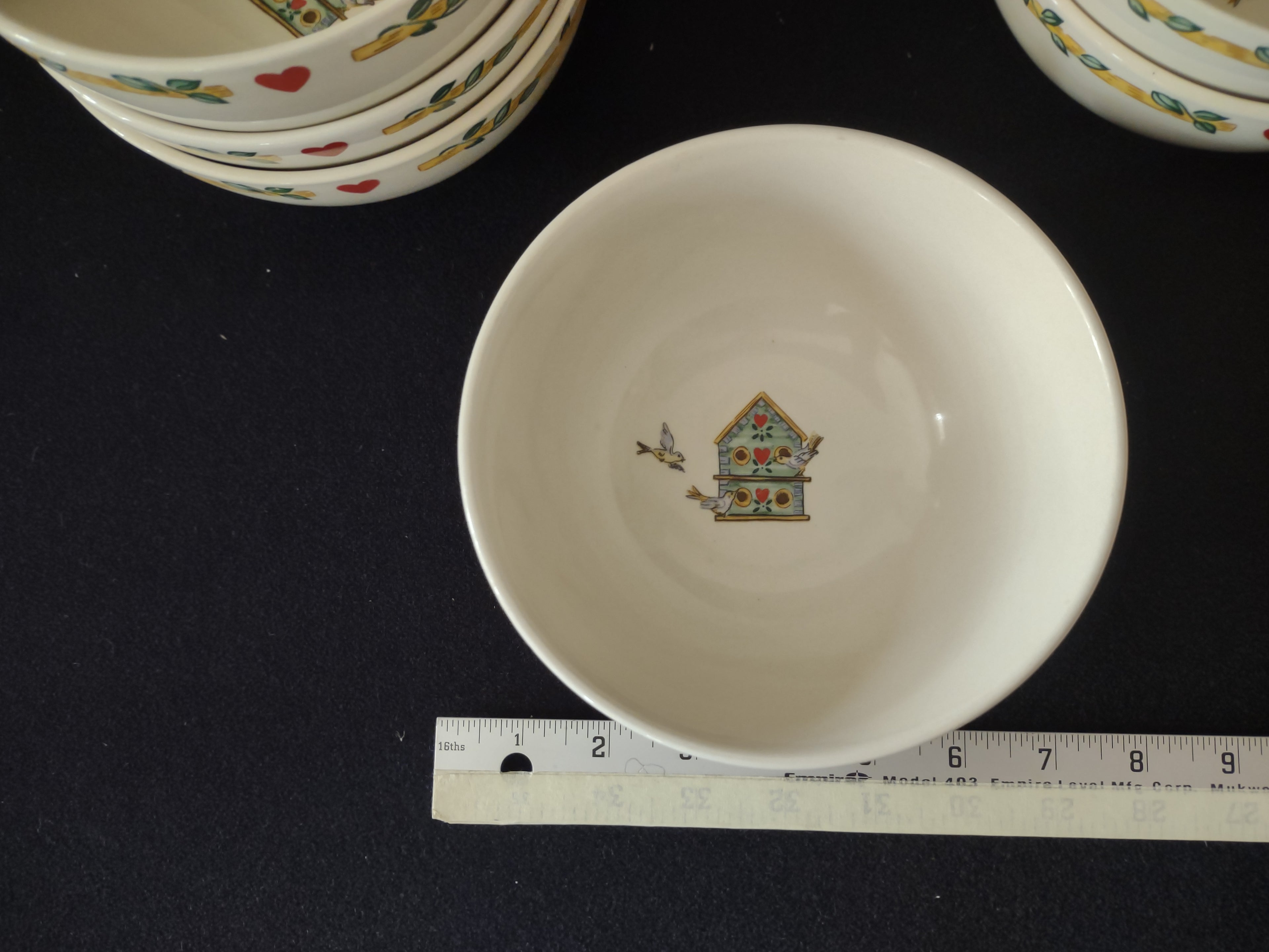 Vintage Thomson Pottery Birdhouse Soup Cereal Bowls X 6 (Lot 2925)