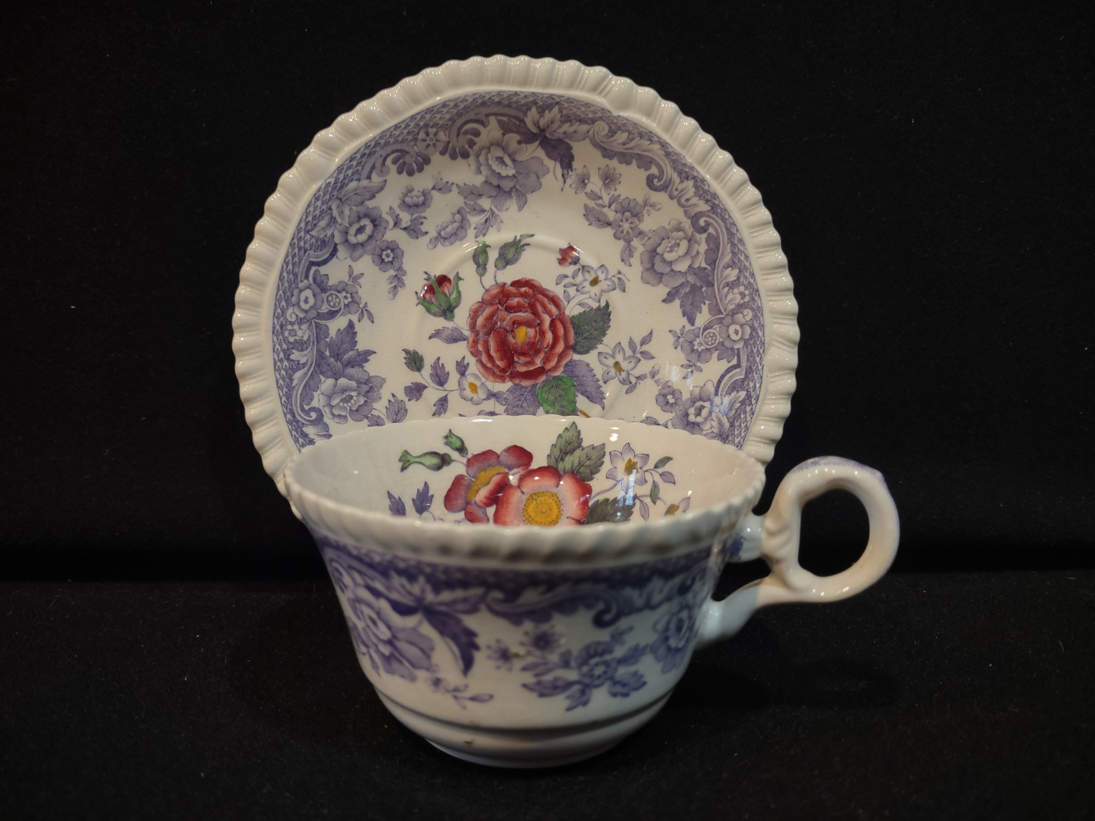 Vintage Spode England Ironstone Mayflower Teacup Saucer CRAZING (lot 5708)