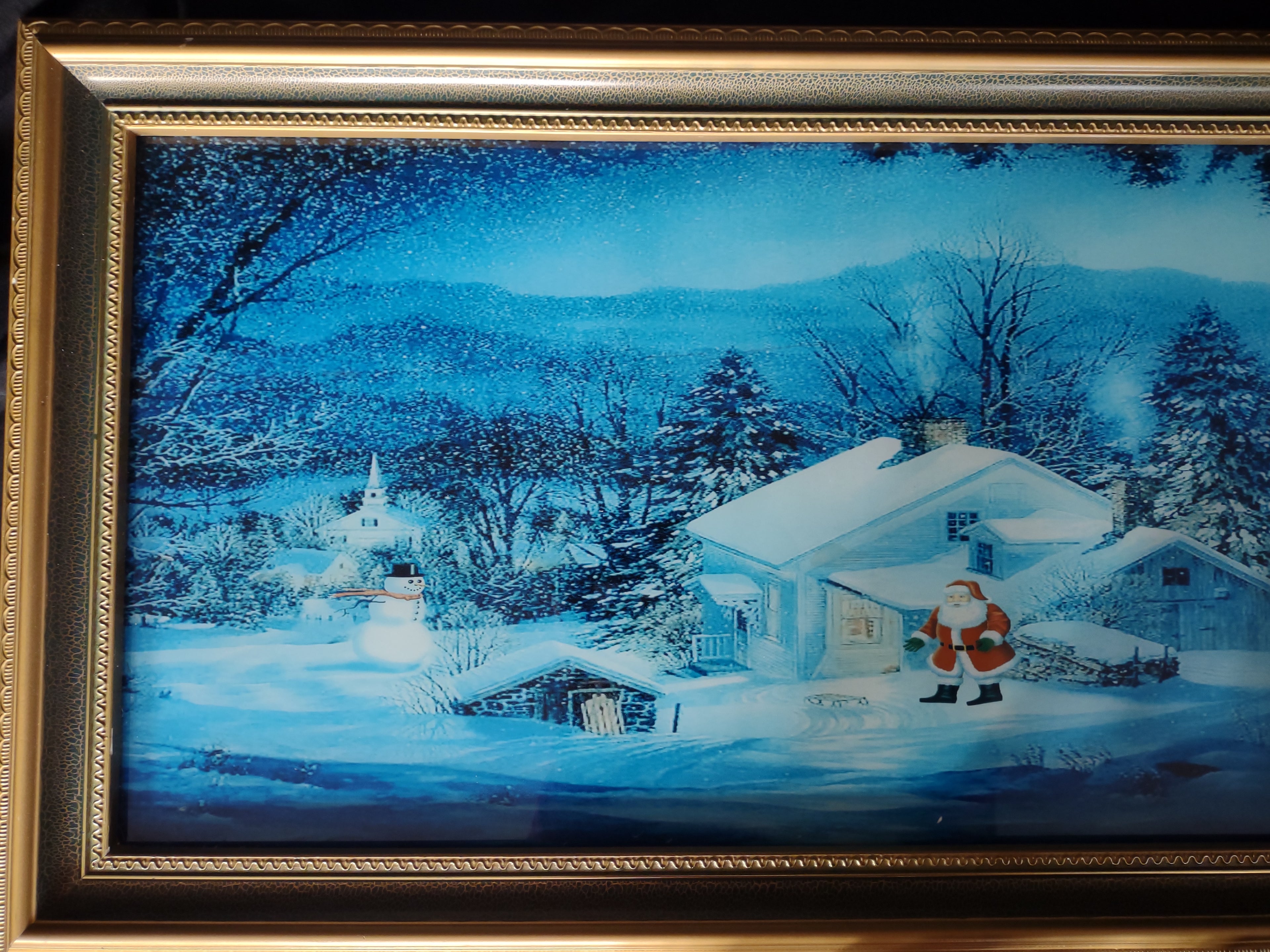 Vintage Lighted Picture Santa Christmas Winter Snow Wind Sound Effect [3174]