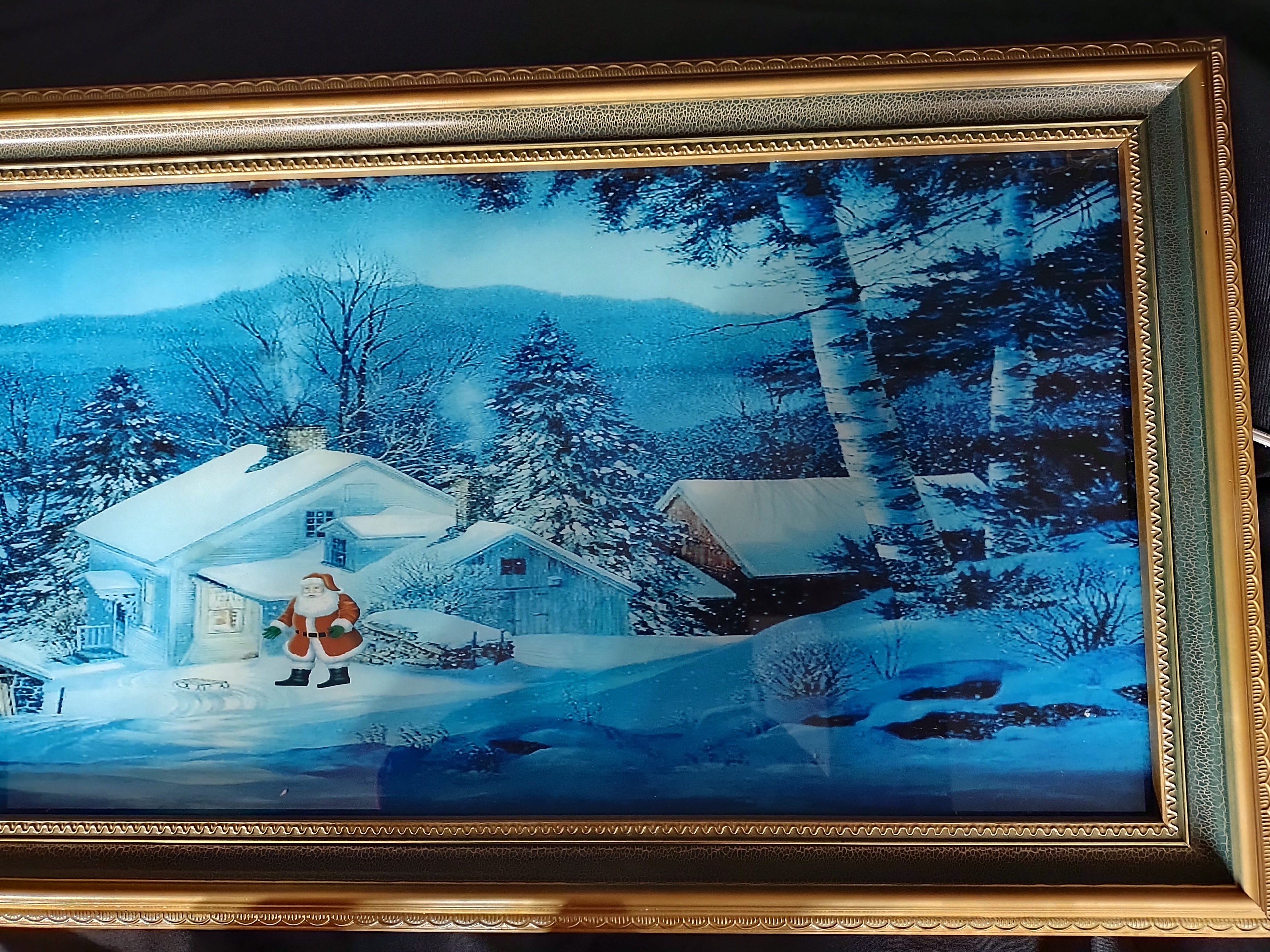 Vintage Lighted Picture Santa Christmas Winter Snow Wind Sound Effect [3174]