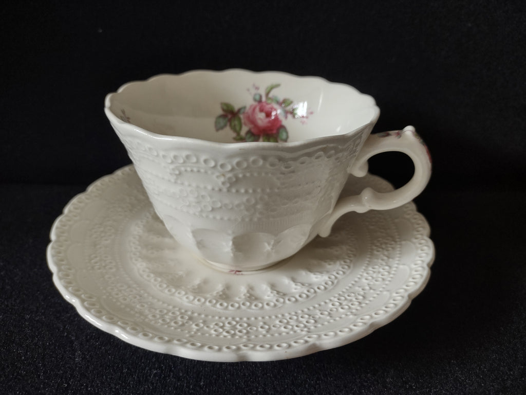 Vintage Spode Billingsley Rose Cup Saucer Copeland Jewel England Green Stamp [5854]